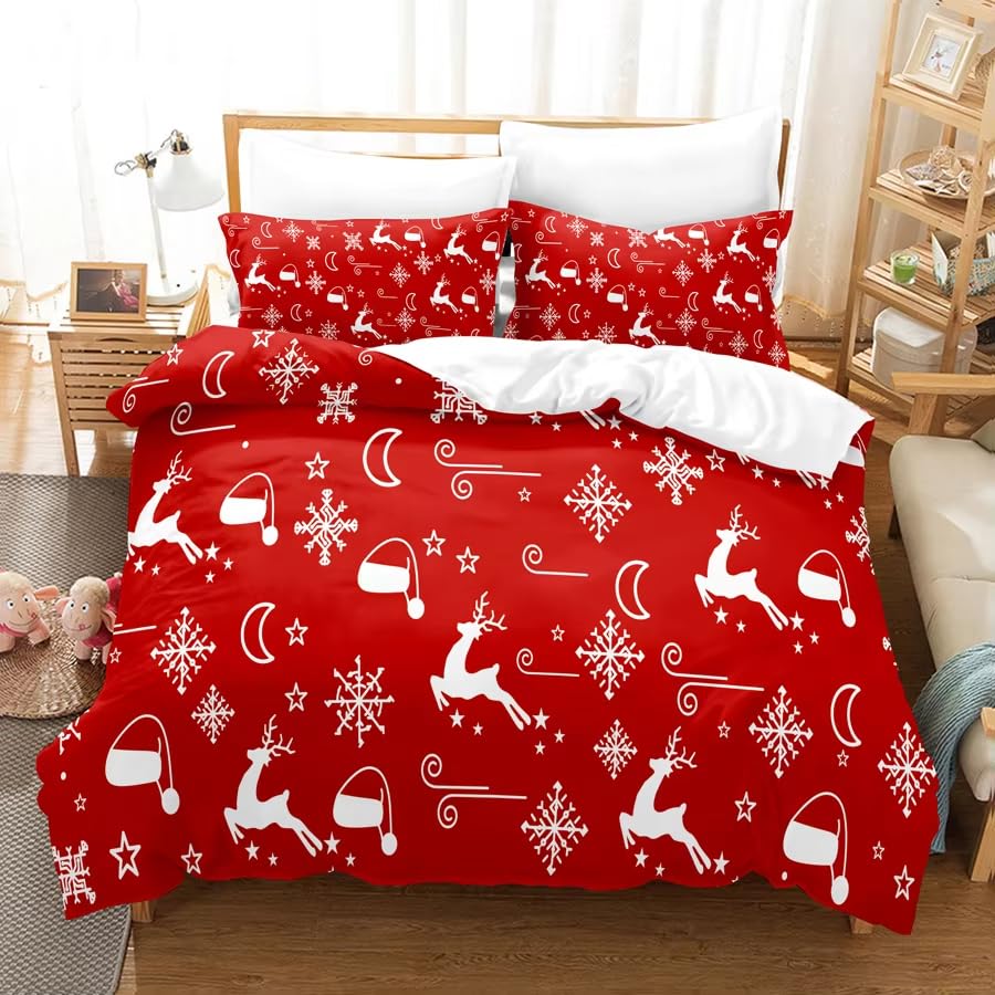 Housse de couette 140x200 rouge Noël pour habiller le lit enfant aux couleurs des fêtes