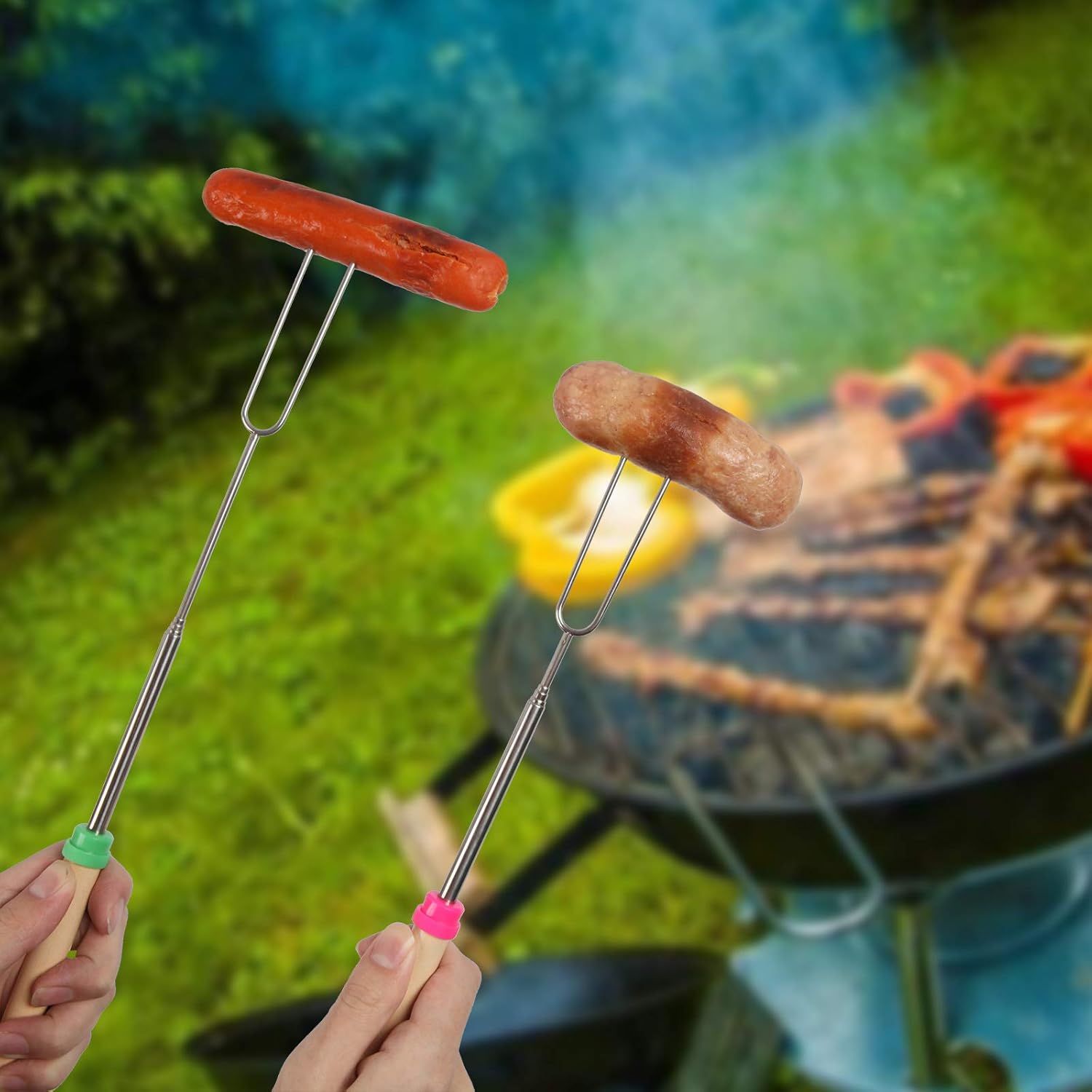 NA Marshmallow Roasting Sticks 32 inch 8 Pcs Smores Skewers Barbecue Extendable Forks with Portable Bag, Hot Dog Roasting Sticks for Campfire Camping Bonfire and Grill : Patio, Lawn & Garden