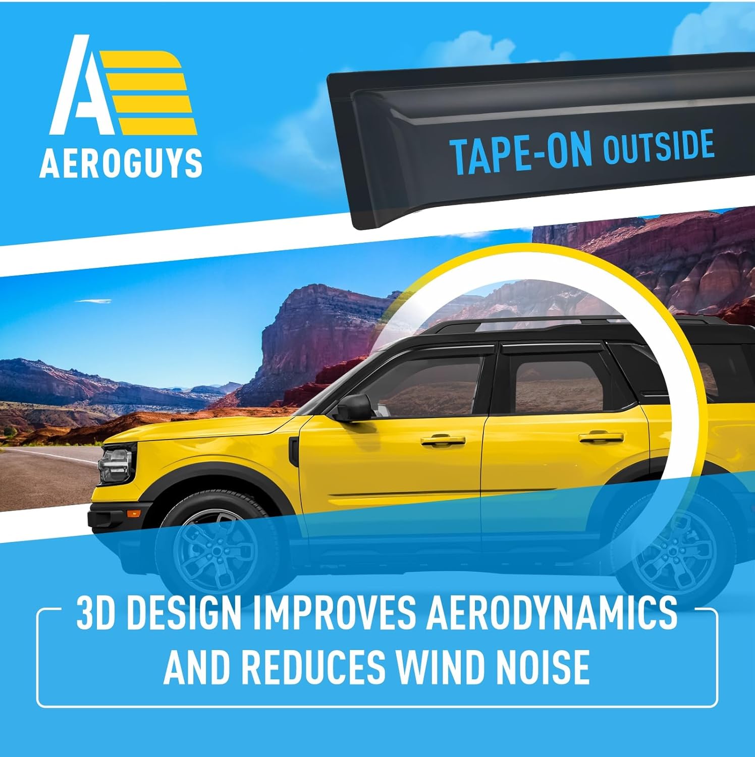 Extra Durable Window Deflectors Tape-On Window Visors Rain Guards Fit for Ford Bronco Sport 2021-2026, Sun Visors, Wind Vent for Shades, Exterior Car Accessories - 4pcs. AG0718