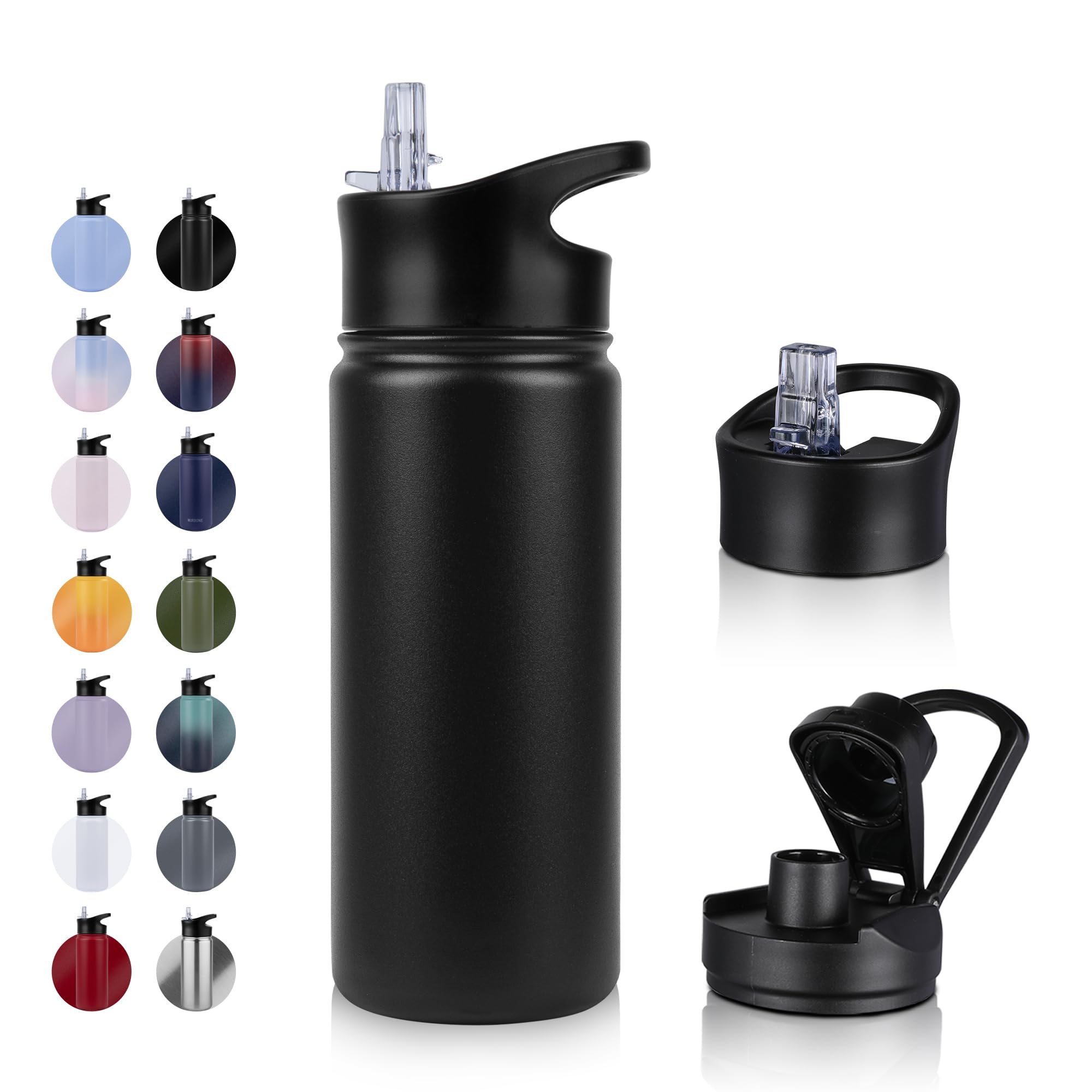 UMBFUN Insulated Water Bottle - 500ml 2 Lids (Straw Lid and Spout Lid) - with Straw,Stainless Steel Double-Walled Insulated Vacuum Leakproof,BPA Free,Drink Flask for Travel Sports Gym Camping Hiking