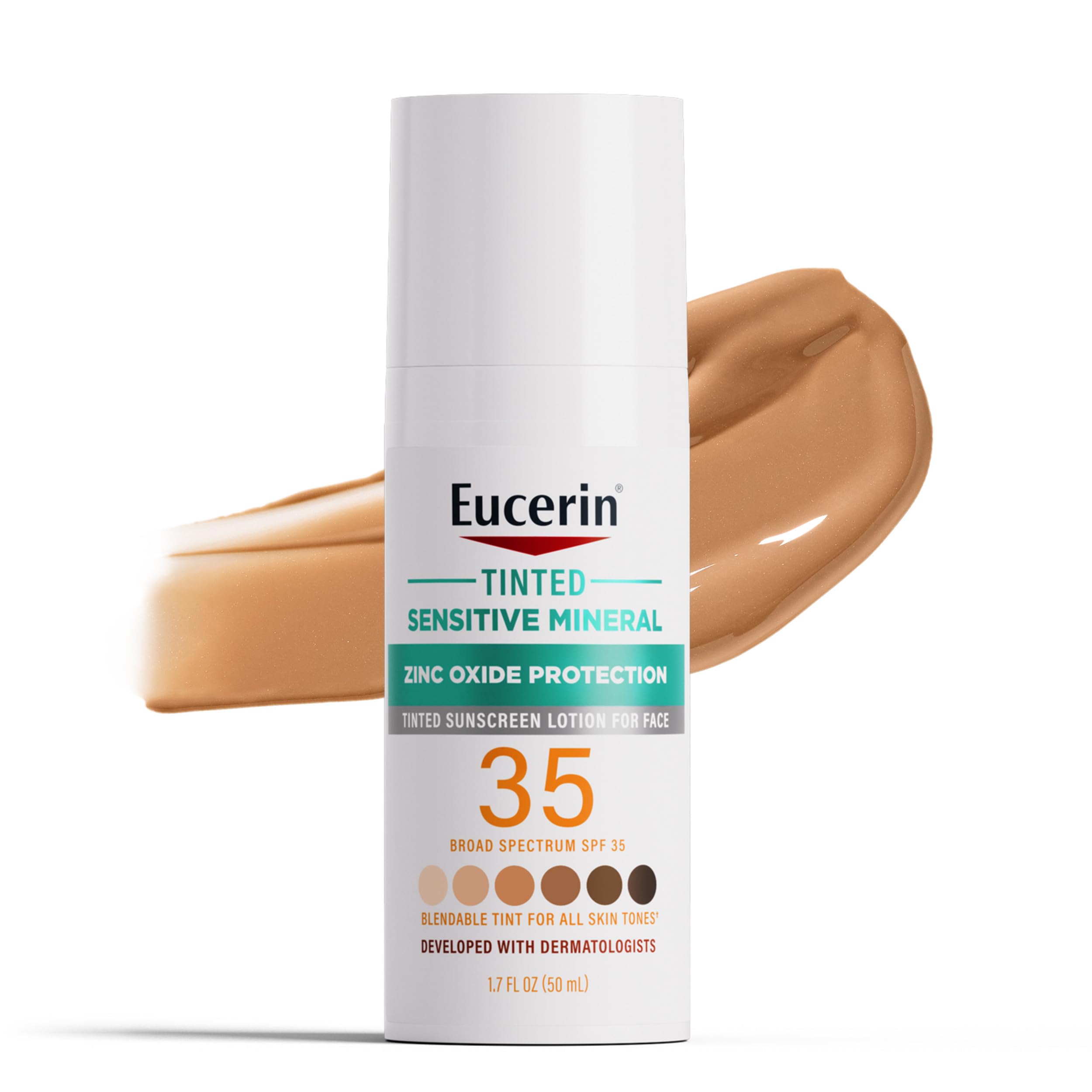 Eucerin Lozione Crema Solare Viso Minerale Colorata Solare Spf 35, Crema Solare Minerale Non Comedogenica Con Protezione Dell'Ossido Di Zinco Morbido Per Pelle Sensibile, Flacone Da 1.7
