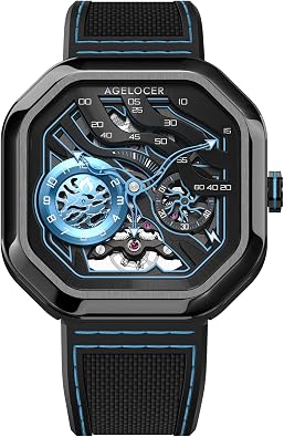AGELOCER Mens Watch Skeleton Mechanical Masculine Stainless Steel Square Luxury Wrist Fashion Watches for Men