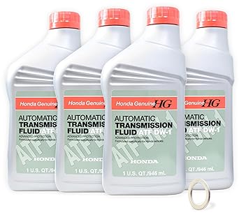 Honda Genuine ATF DW-1 Automatic Transmission Fluid 4 Quarts + 18 mm Drain Plug Washer 90471-PX4-000