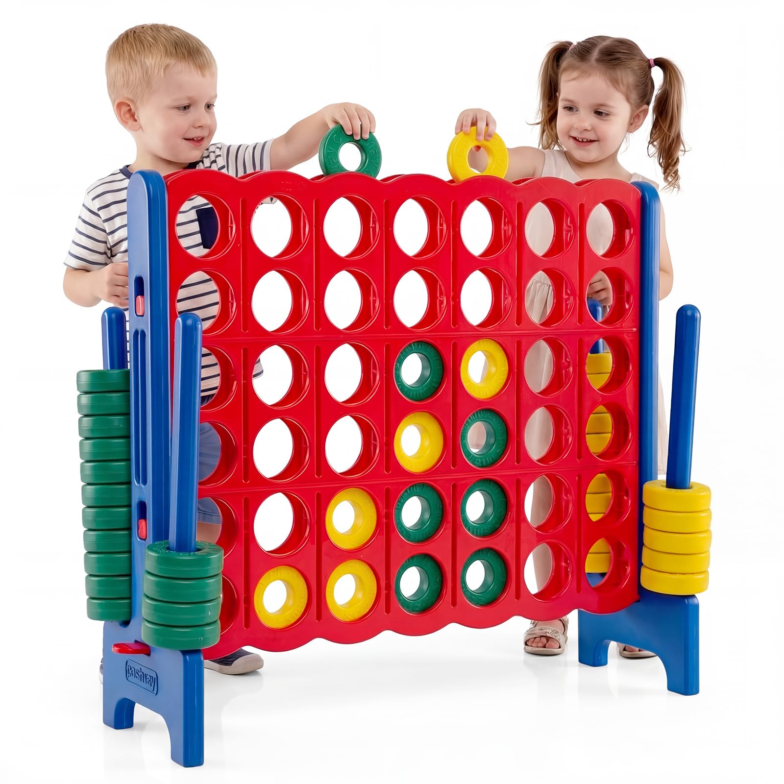 COSTWAY Juego de Match Juego de Aritmético y Educación con 42 Anillos Gigantes y Controles Deslizantes para Niños y Adultos (Azul y Rojo)