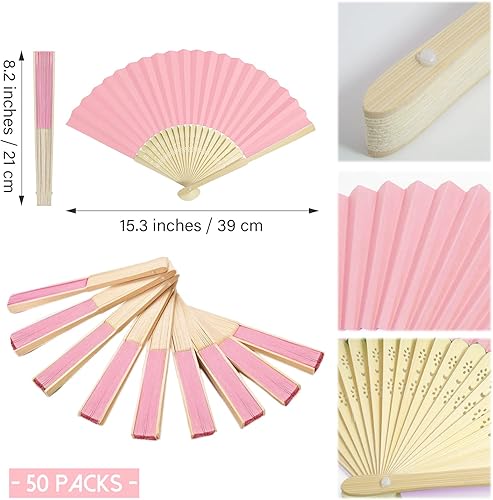 Miniatura 2 de Abanicos de papel de 50 abanicos de papel de mano de bambú plegable ventilador de mano ventilador de papel plegable de papel para boda fiesta y