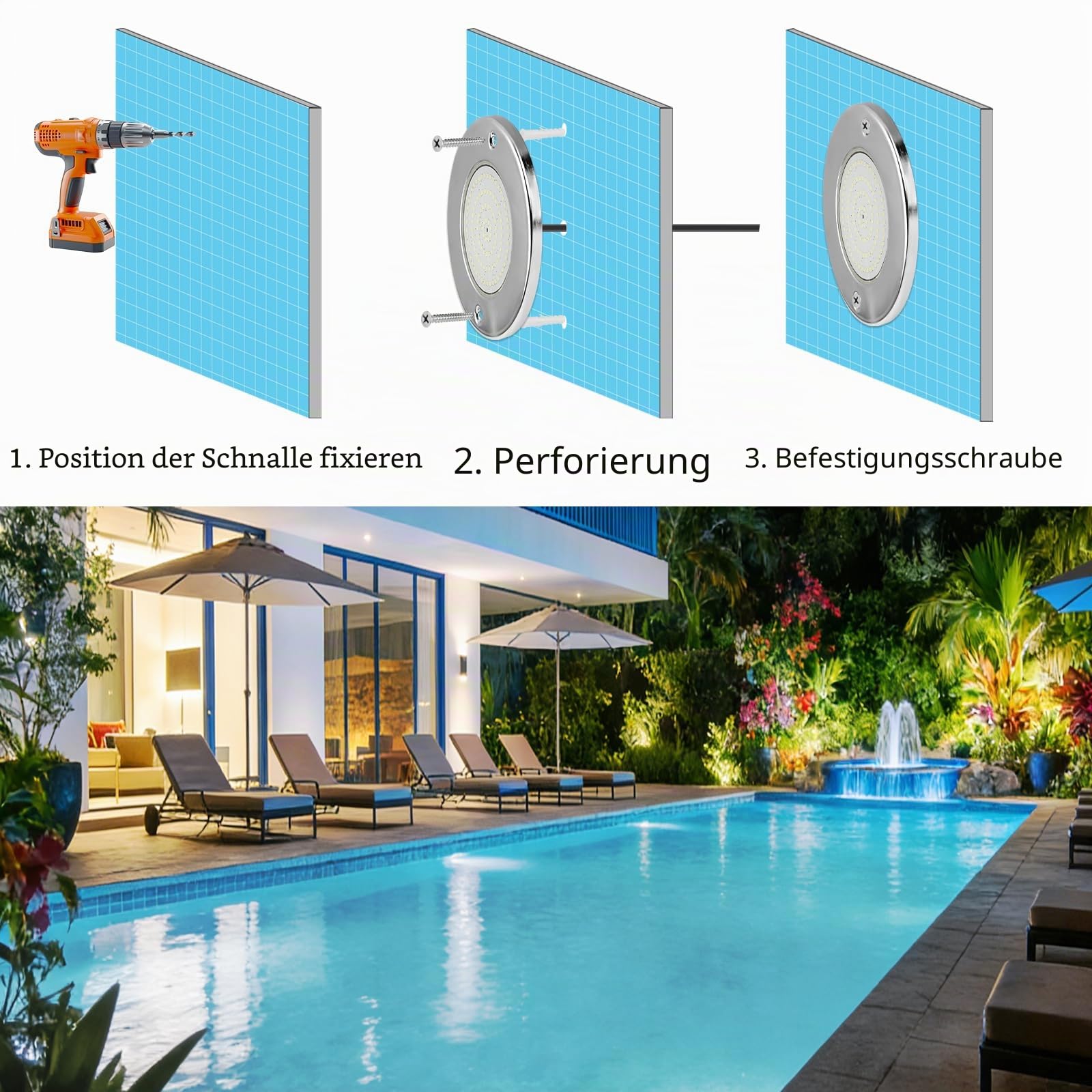 LED Poolbeleuchtung, 18W Kalte Weiße Edelstahl Unterwasserscheinwerfer, IP68 Wasserdicht, Oberflächenmontage, 12V AC/DC Schwimmbad Lampe Für Schwimmbad/Landschaft Beleuchtung