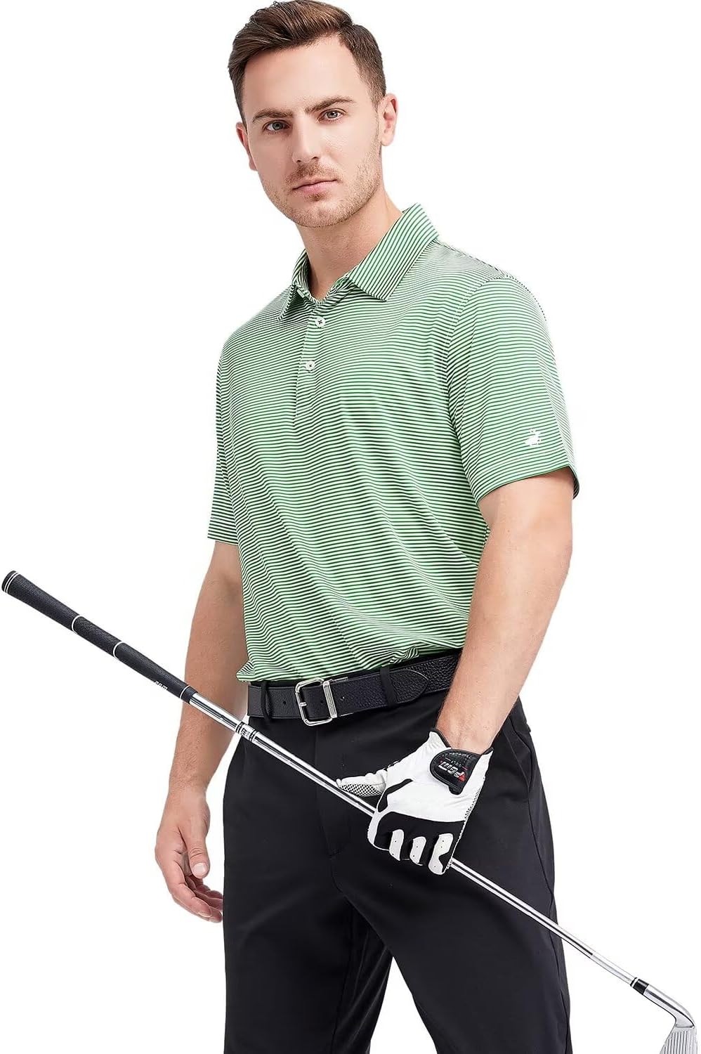 Mens Golf Shirt Moisture Wicking Dry Fit Performance Sport Short Sleeve Striped Golf Polo Shirts for Men - Image 2