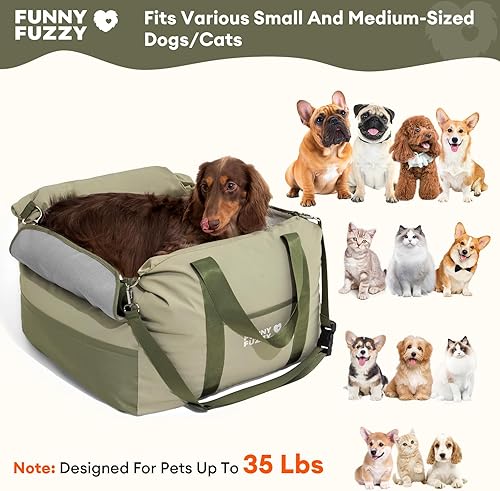 Miniatura 5 de FUNNY FUZZY Asiento de automóvil impermeable para perros pequeños y medianos de hasta 35 libras, asiento elevador para mascotas desmontable y
