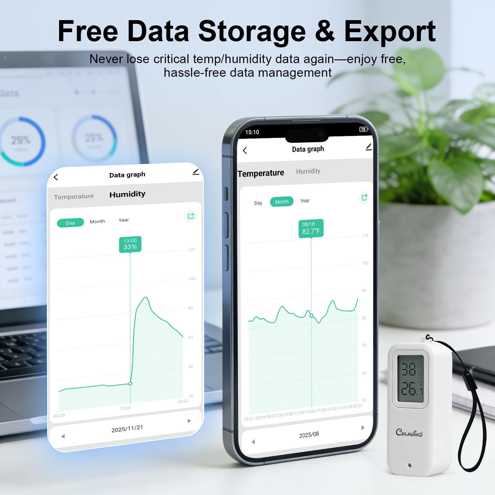 Thermomètre Hygromètre WiFi IP65, Capteur Température et Humidité avec Alerte App, Intérieur Extérieur, Données Exportables 1 An, pour Serre, Cave, Maison