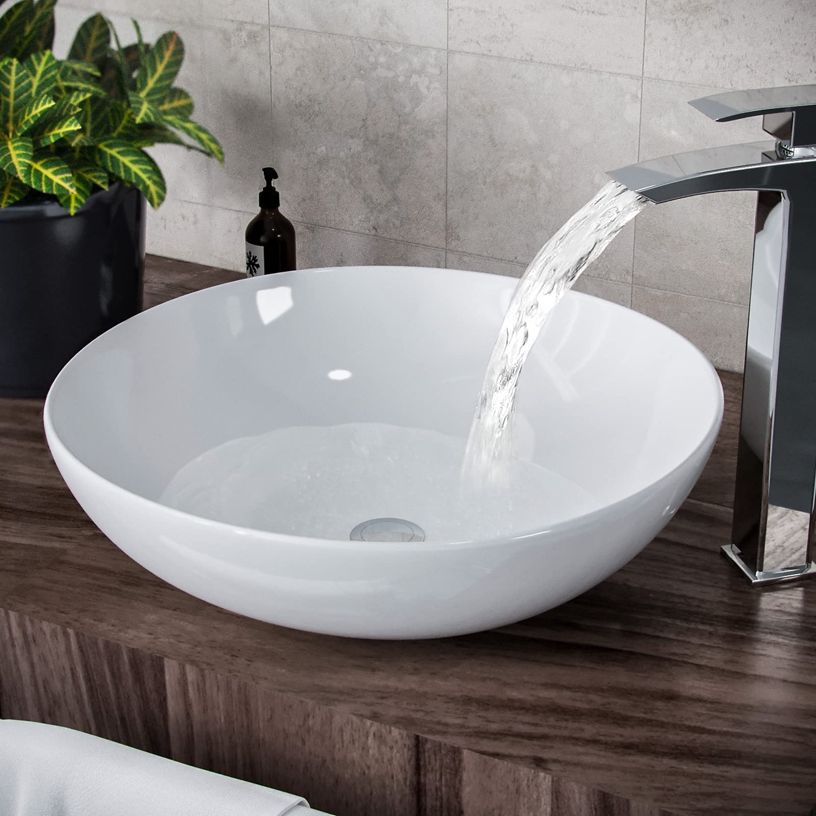 Nes Home White Etive 410Mm Large Round Cloakroom Stand Alone Counter Top Basin Sink Bowl