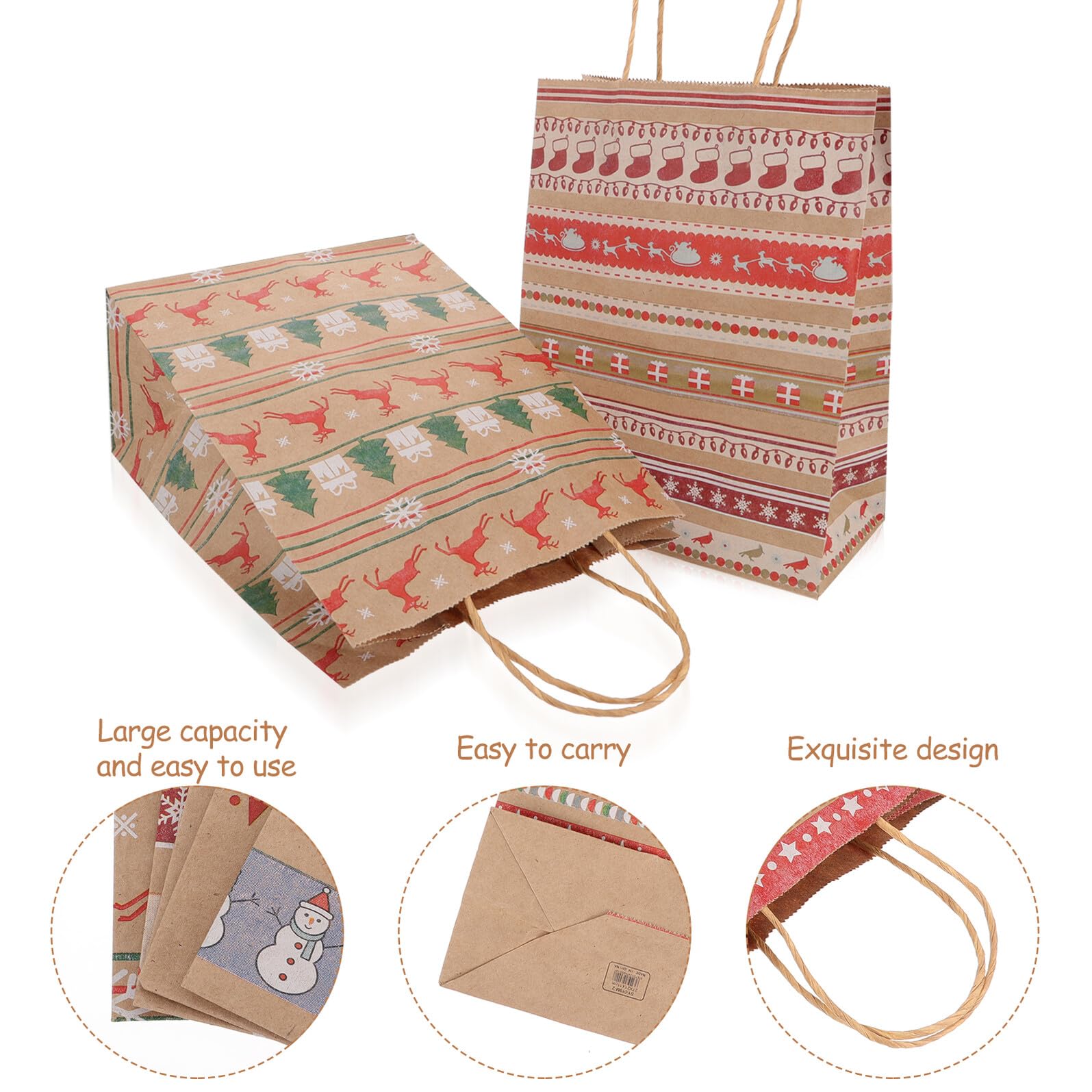 IWOWHERO Bolsas de Embalaje de Papel Kraft para Dulces Navideños 20 Unidades Tamaño 27X21X11 CM Resistentes y Ecológicas para Regalos y Fiestas