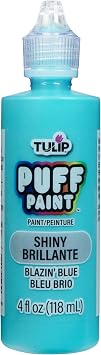 Tulip Puff Fabric Paint , Permanent Craft Paint for Clothes, DIY Projects, Notoxic, 4 fl oz, Shiny Blazin Blue