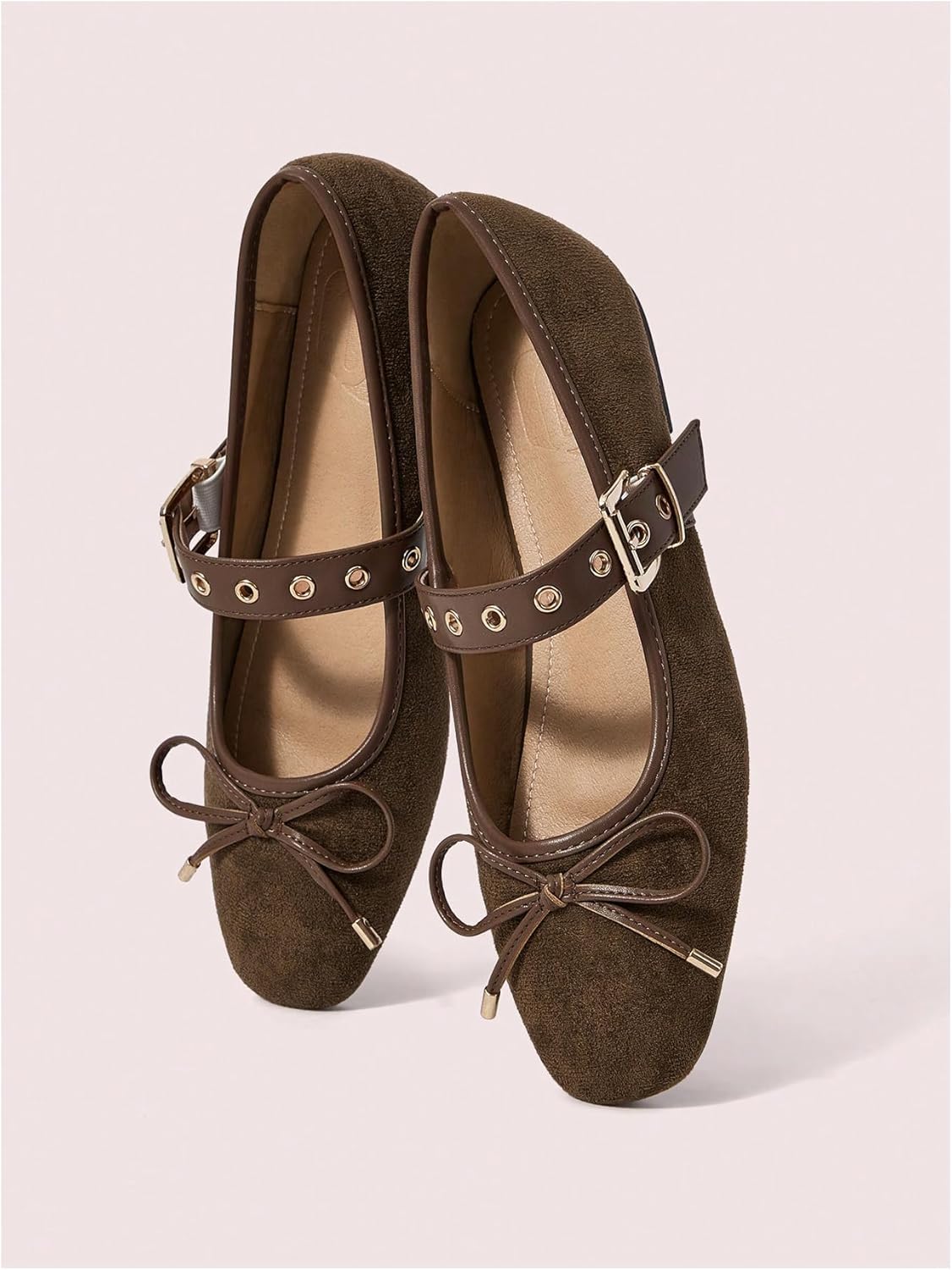 MakeMeChic Women's Summer Flats Brown Suede Loafers Bow Knot Buckle Closed Toe Leather Shoes - Image 6