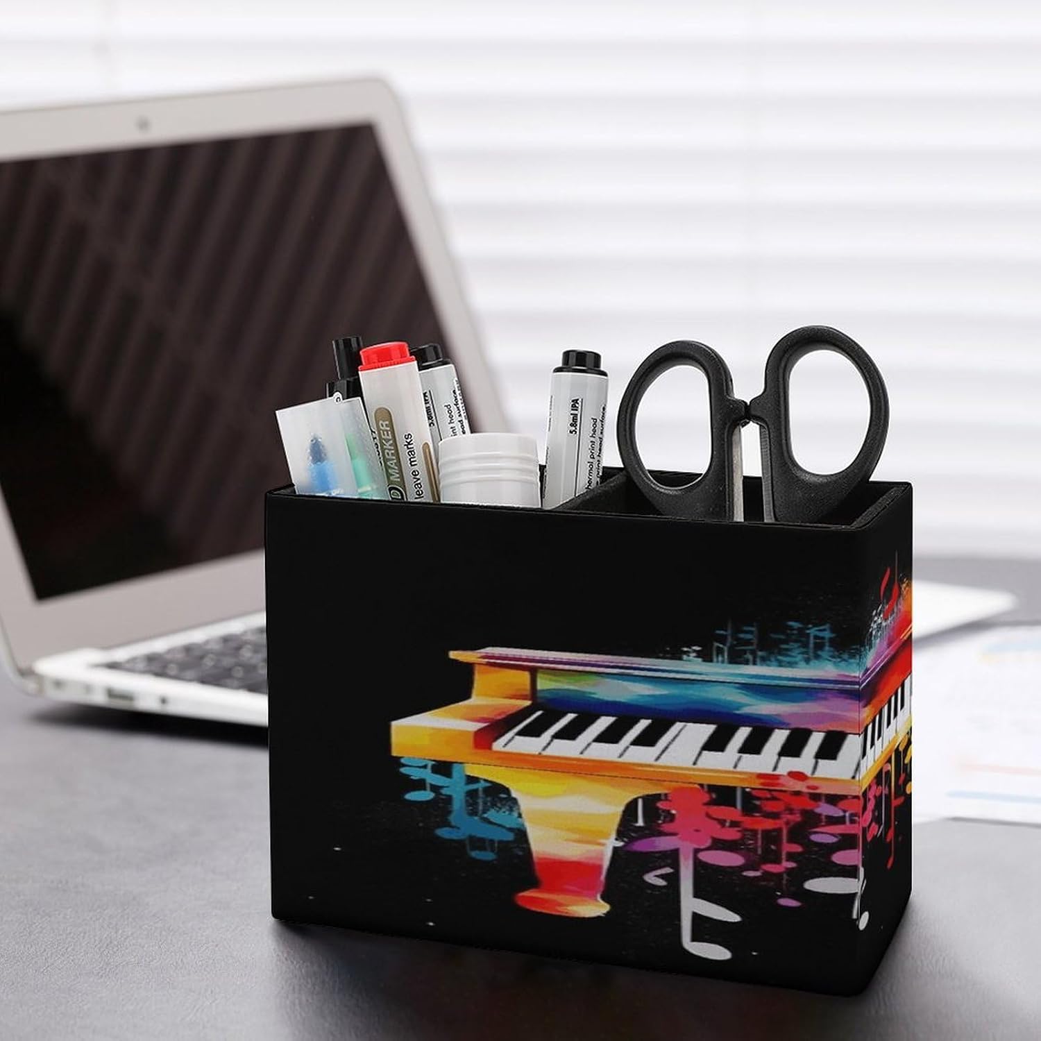 Colorful Piano Keyboard Music Note Leather Pen Holder for Desk Organizers Caddy Pencil Holder Multi-function Pen Organizer Large Makeup Brush Holders Pencil Cup for Home Office Storage Box image 5