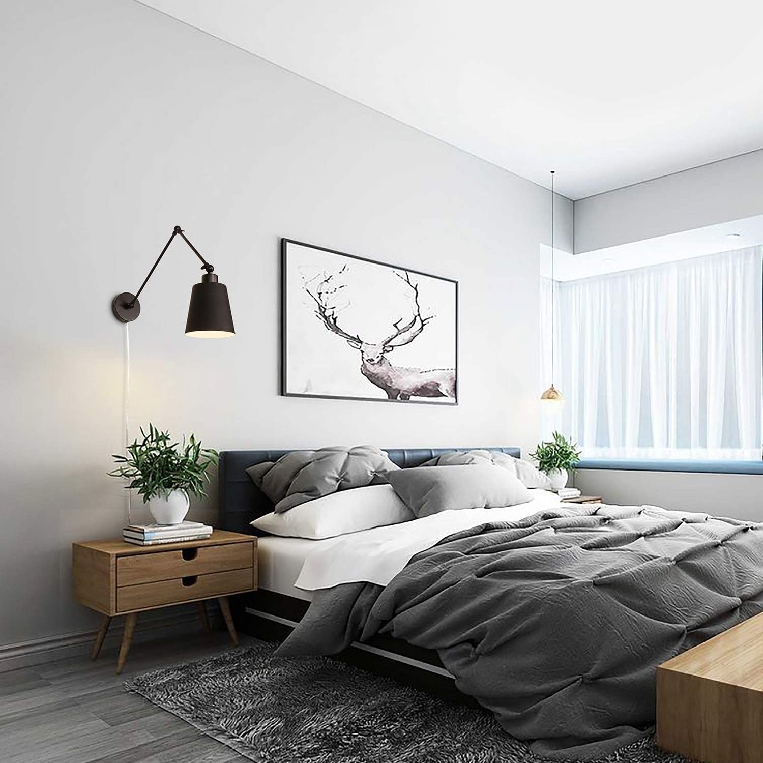 🔥 Hоt Dеаlѕ MantoLite Adjustable Arm Wall Lights, Industrial Transitional Plug-in Bedside Wall Lighting Fixture with Cone Lamp Shade,Metal Wall Sconce Reading Light for Livingroom Bathroom Hallway(2 Pack)