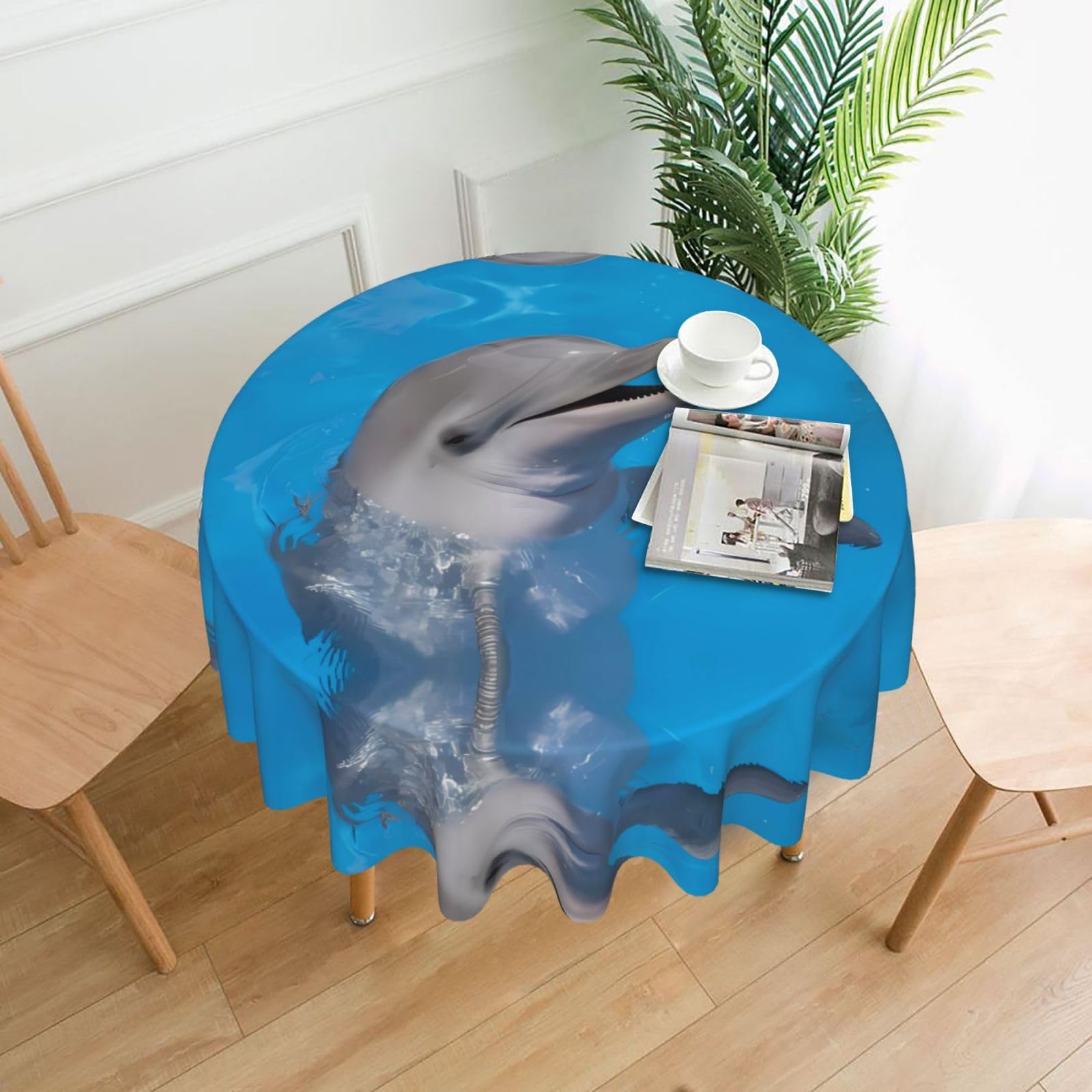 WHJSSF Dolphin with a Smile Prints Round Decorative Tablecloth 60in - Elevate Your Dining Experience with a Stylish & Protective Table Throw