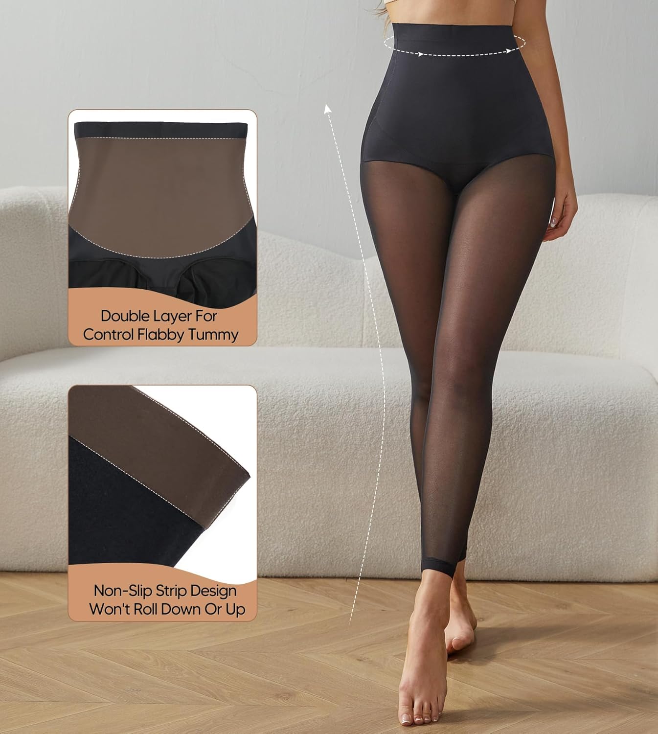 Tummy Control Footless Shapewear Leggings High Waisted Tummy Control Body Shaper Thigh Slimmer - Image 3