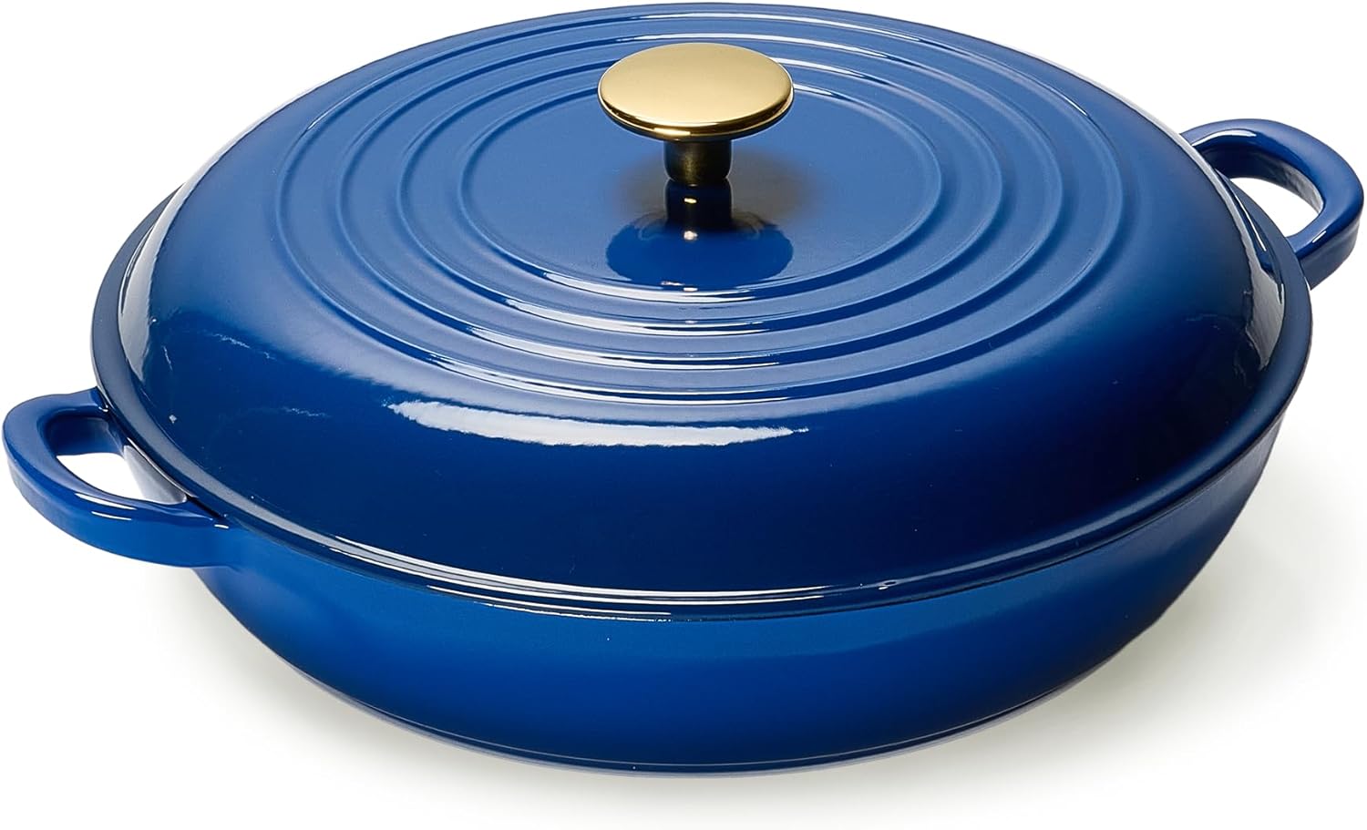 CAROTE 3.4QT Enameled Cast Iron Braiser Pan, Shallow Dutch Oven Casserole Skillets, Non-Toxic Cast Iron Pot with Lid for Grilling, Searing, Baking, Dual Handles, All Stovetop Compatible, Blue