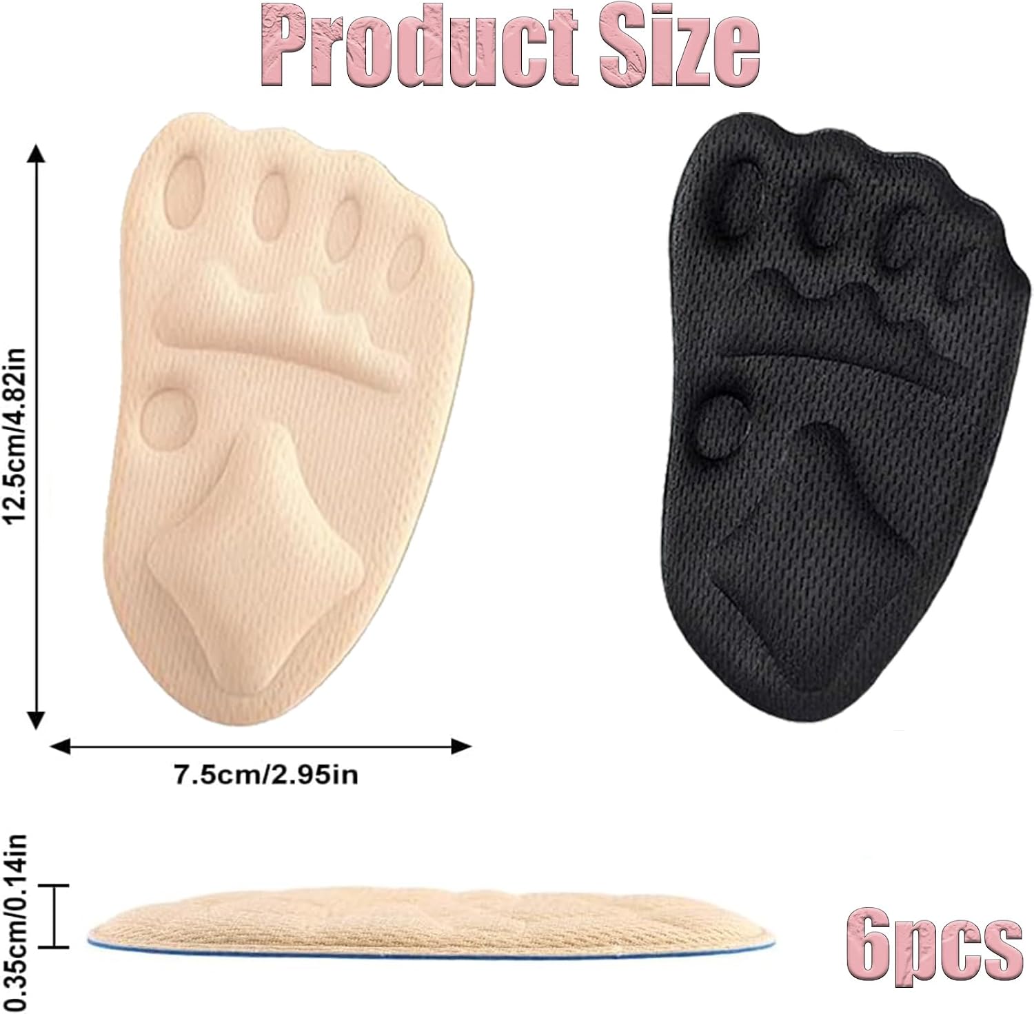 6Pcs Metatarsal Pads for Women, 2026 Upgraded Breathable Ball of Foot Cushions,Non-Slip Shoe Inserts for High Heels, Breathable Comfort Insoles (Beige&Black)