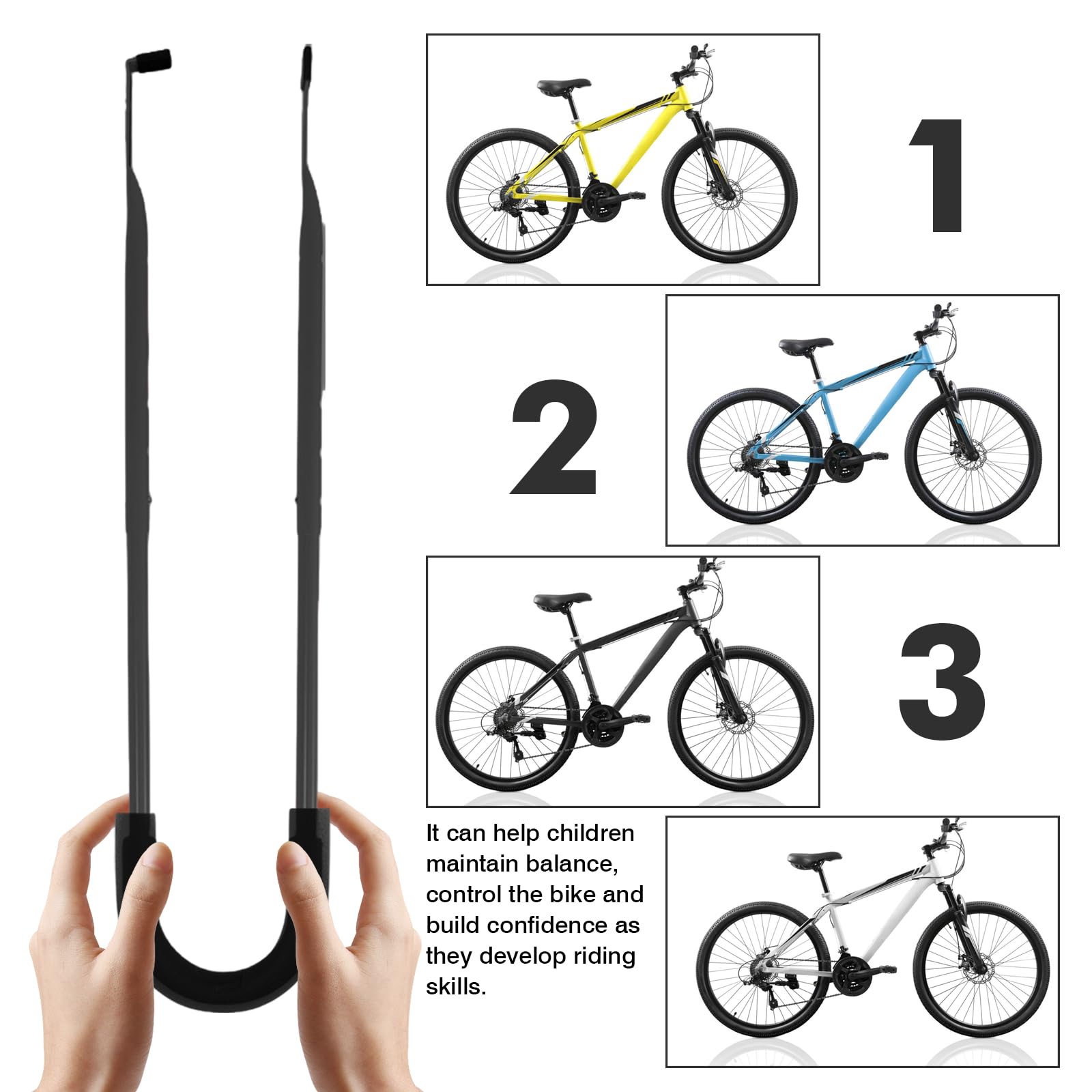 Bicicletta per bambini scorrevole e bicicletta, aiuto per l'apprendimento, barra di scorrimento universale, accessorio robusto di qualità per biciclette per bambini e tricicicli (nero)