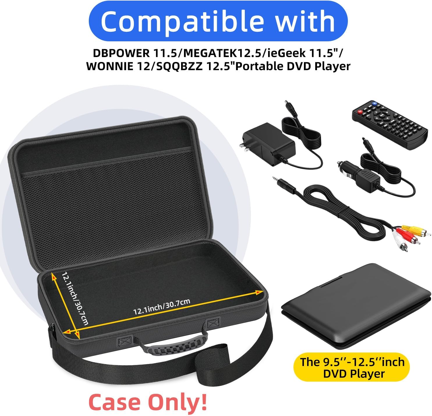 Travel Storage Case for DBPOWER 11.5'' / MEGATEK12.5'' / ieGeek 11.5‘’ / WONNIE 12‘’ / SQQBZZ 12.5'' Portable DVD Player (Case Only!) - Image 3