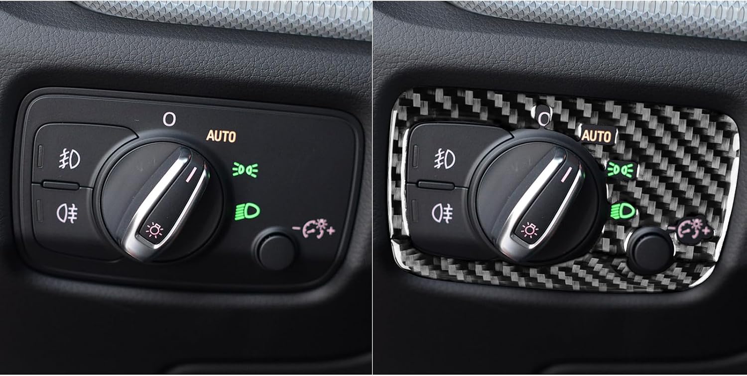 Generic Real Premium Carbon Fiber Sticker Compatible with Audi A3 S3 RS3 8V 2013 2014 2015 2016 2017 2018 2019 Car Dashboard Headlight Switch Decor Panel 2pcs Auto Interior Accessories Decal Black