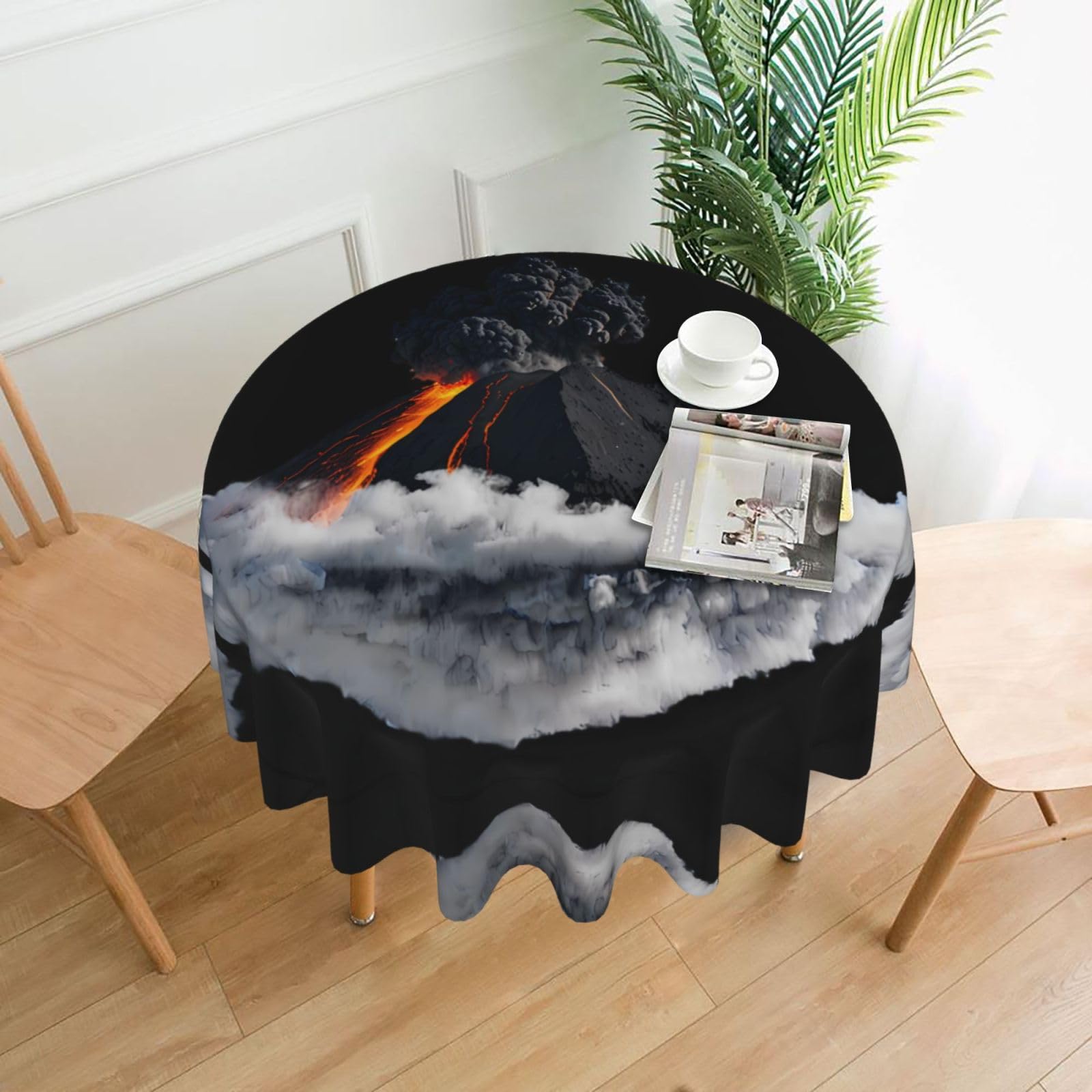 HLBSDM Volcanic Eruption Printed Practical Round Tablecloth, Durable, Suitable for Home, Restaurant, Hotel, Gathering, and Decorative Table Covers