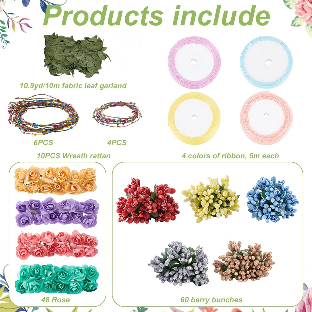 INFUNLY Lot de 12 couronnes de fleurs à faire soi-même, pour bricoler votre propre couronne de fleurs, bandeaux et bracelets faits à la main