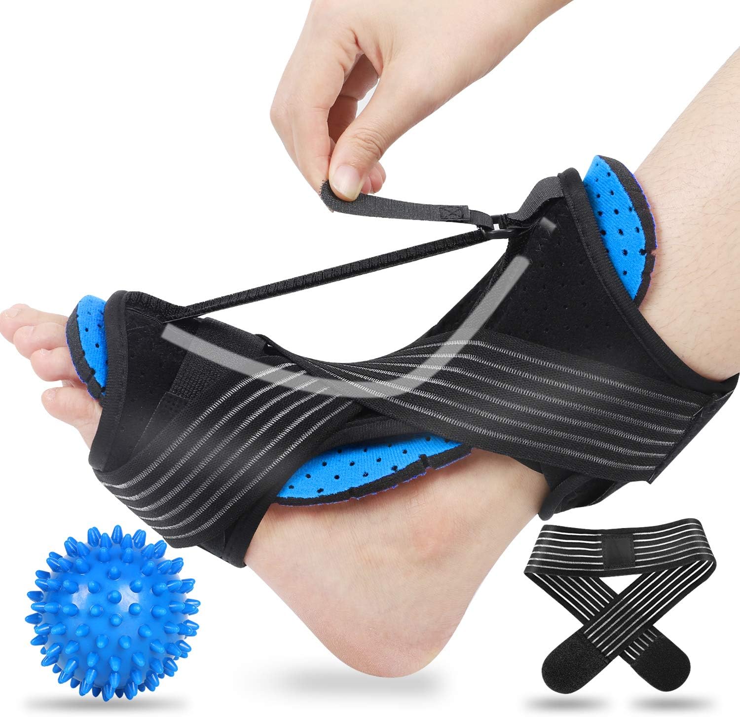 2021 Upgraded Version Plantar Fasciitis Brace, Adjustable Plantar Fasciitis Relief Night Splint for Women Men, Night Splints for Plantar Fasciitis Relief, Achilles Tendonitis and Foot Drop (Blue)