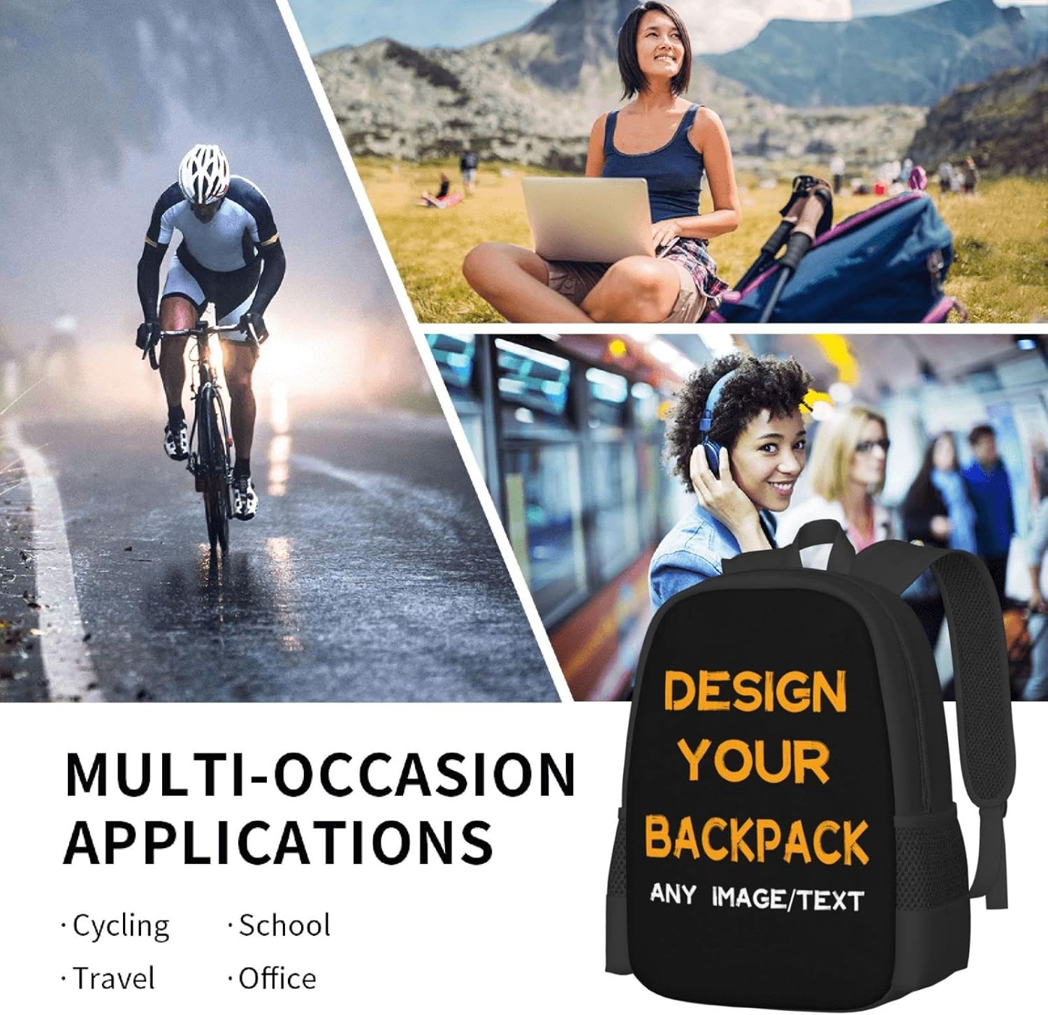 Custom Backpack With Photo Text Personalized Backpacks For Travel School Work Laptop Picture Gift Men Women