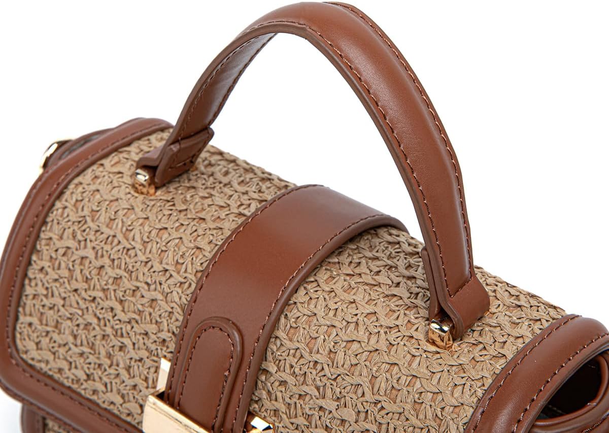 Top Handle Straw Crossbody Bags For Women, Designer Satchel Purse Summer Vacation Beach Purse