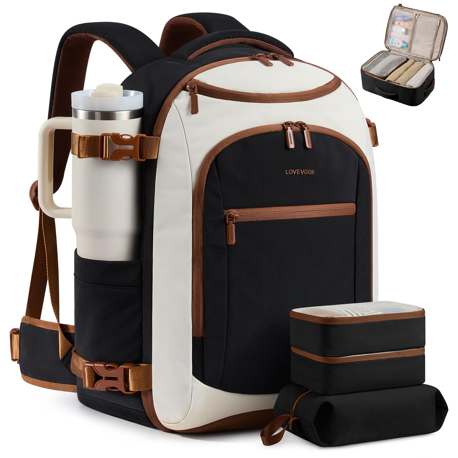 LOVEVOOK 50L Travel Backpack for Women & Men, Airline Approved Carry On Bag | TSA Personal Item Backpack with 3 Packing Cubes,Waterproof Weekender Bag 20 inch Laptop 5 Compartments for Business Travel