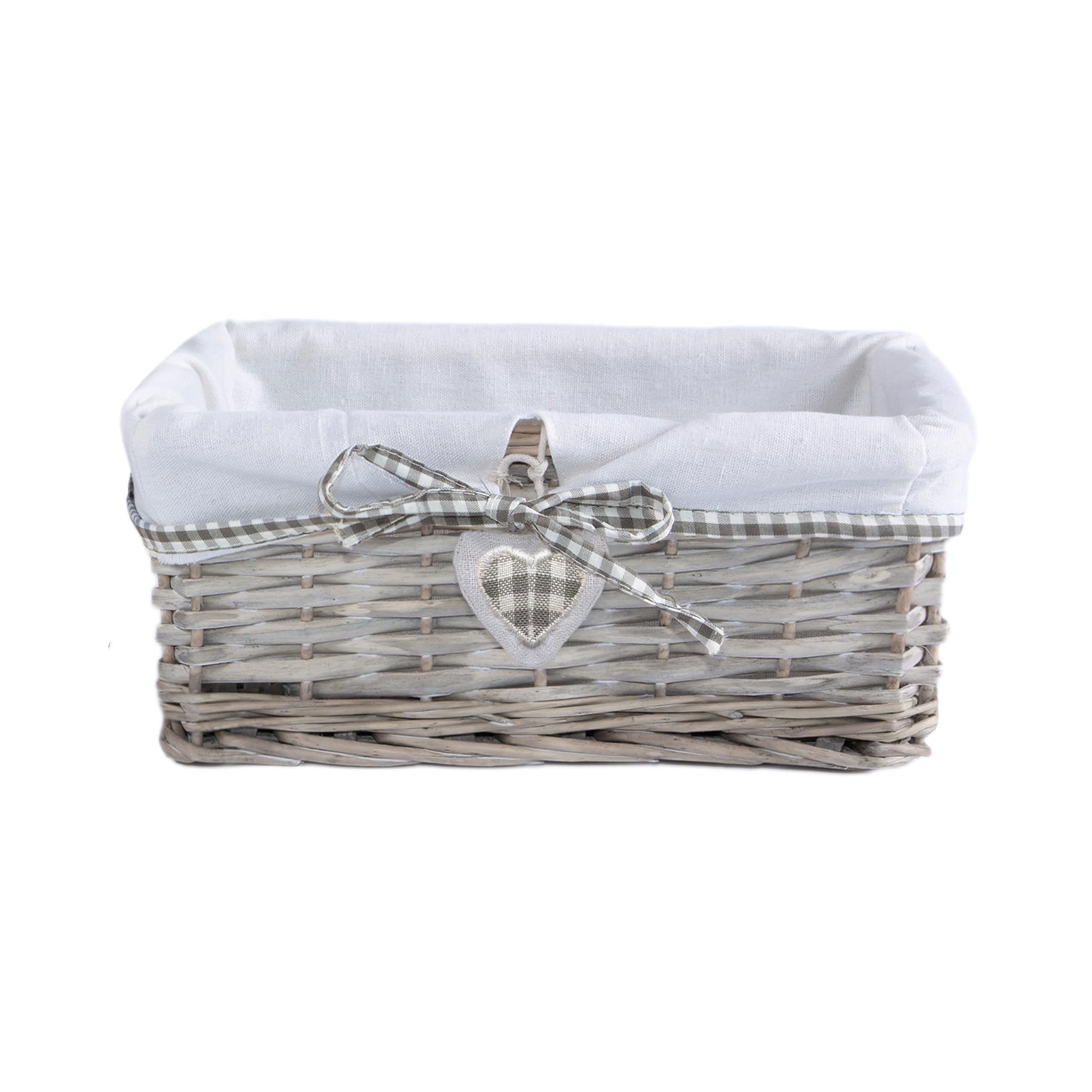 Natural Wicker Storage Basket with Lining Hamper Baskets for Gifts Empty Baskets for Shelves (Grey Washed, Small)