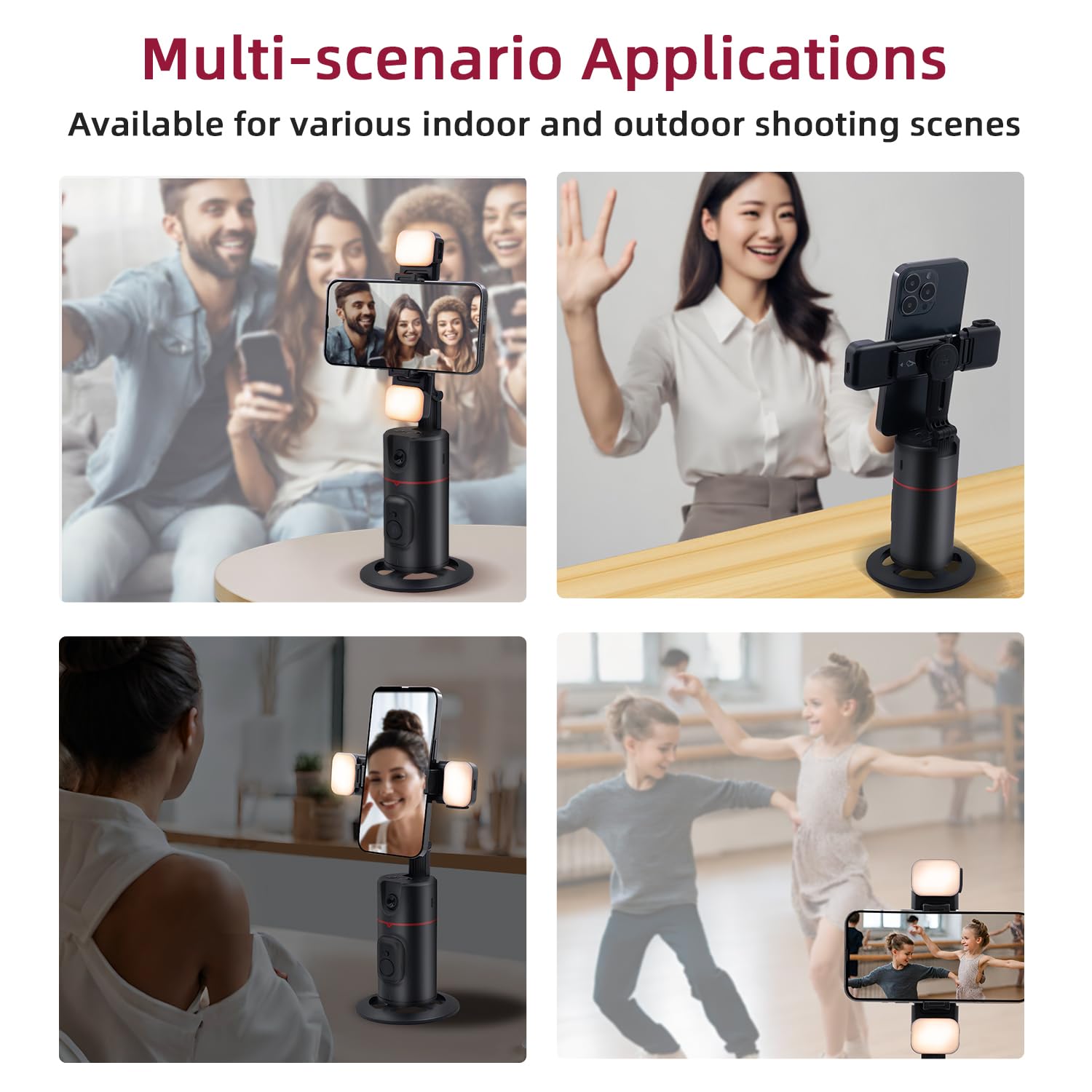 Mcbazel Trépied de Téléphone à Suivi Automatique du Visage avec 2 Lampes à Selfie, Support de Perche Selfie Rotatif Intelligent à 360 °,Support Contrôle Distance/Gestuel/Stabilisateur de Cardan Noir