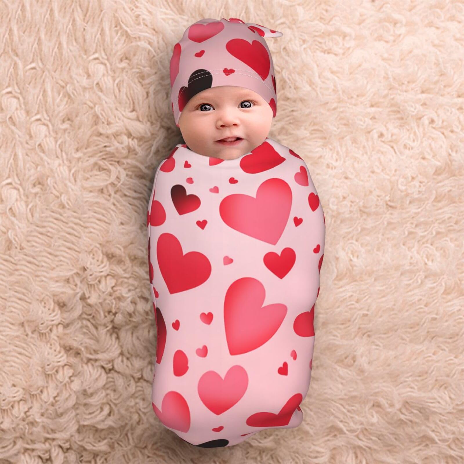 3d Cuore Swaddle Coperta E Cappello Set Per Neonati Avvolgere Accogliente Per Neonati Bambino Comfort 29x53 cm