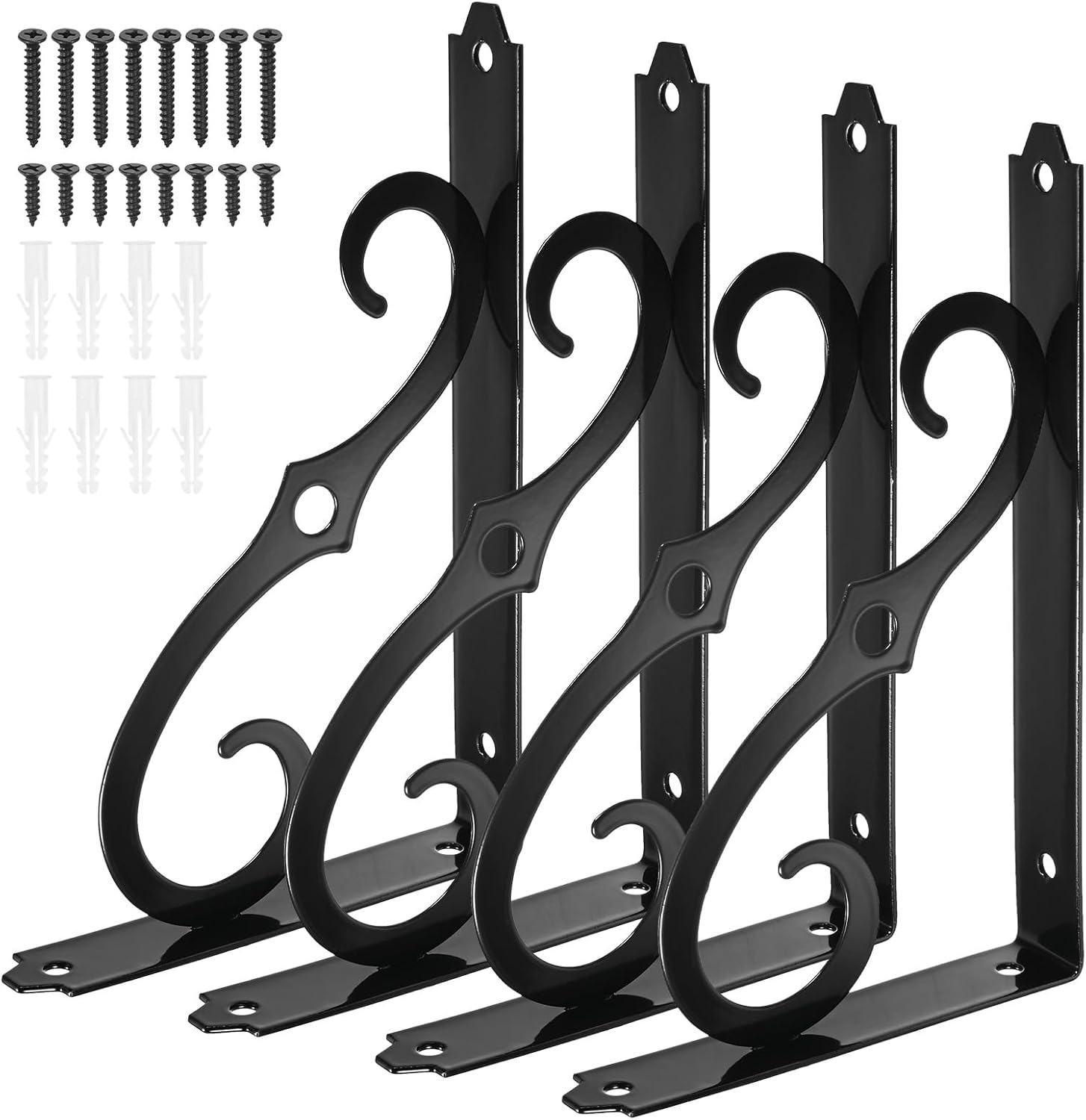 M METERXITY 4-Pack Shelf Brackets, 8 Inch Long L Shape Iron Wall Mount Shelf Support Bracket with Mounting Hardware 120 lbs Load Capacity for Home/Kitchen/DIY Decorative [Black]