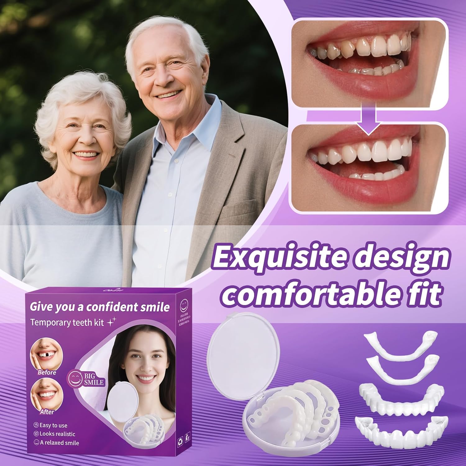 Veneers Teeth for Women and Men, Tooth Replacement Kit, Nature and Comfortable (1 Count (Pack of 1))-QE04