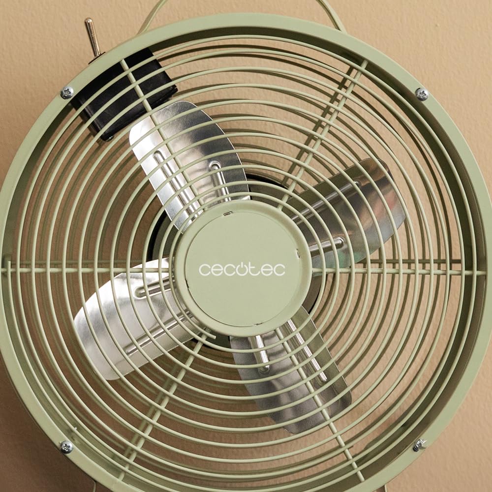 Cecotec - Ventilatore da Tavolo EnergySilence 400 RetroDesk Green, 25 W di potenza, 8 pollici, 4 pale aerodinamiche, design minimalista, 2 velocità, base robusta e stabile