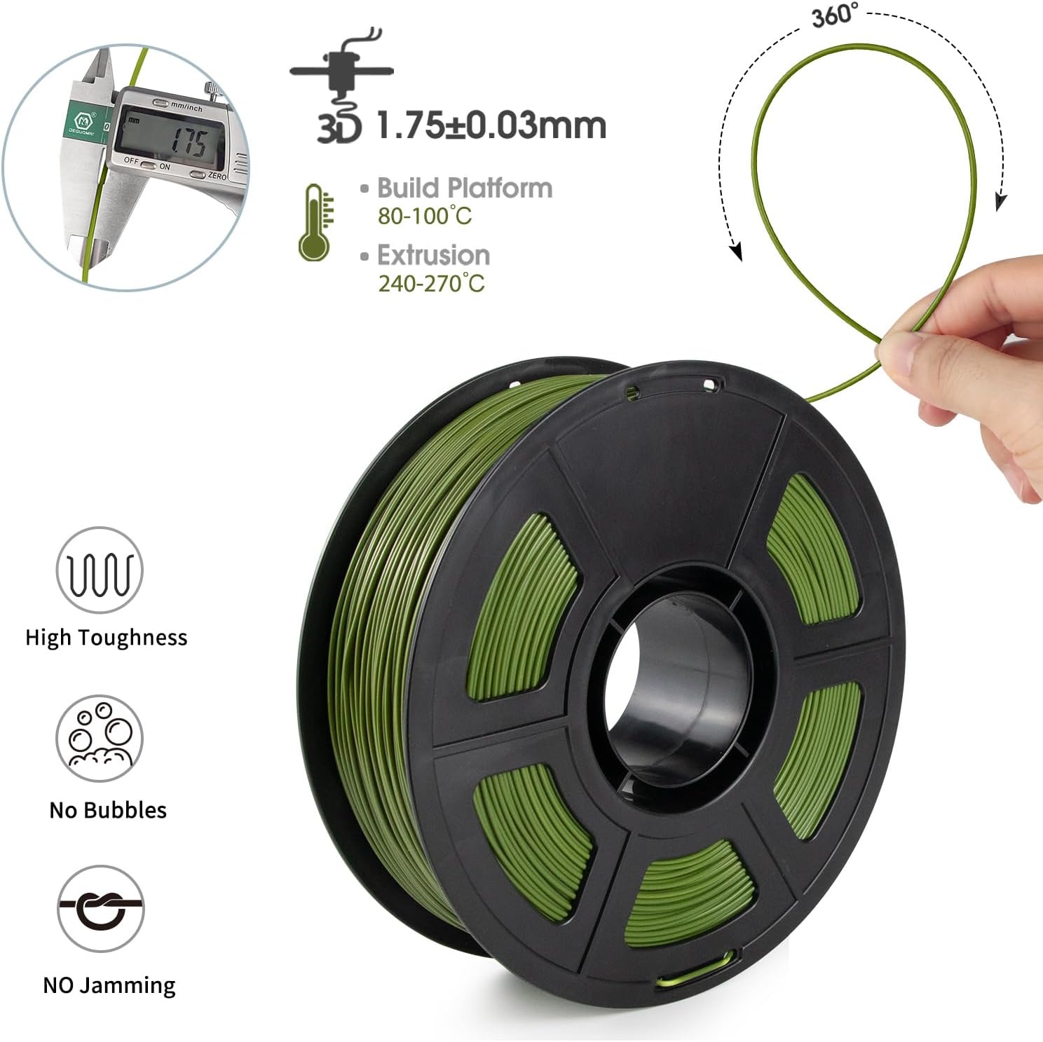 iSANMATE ASA Filament 1.75mm Army Green 1KG, UV & Weather Resistant 3D Printer Filament Perfect for Outdoor Functional Parts, Dimensional Accuracy +/- 0.02mm, 1kg Spool (2.2lbs)