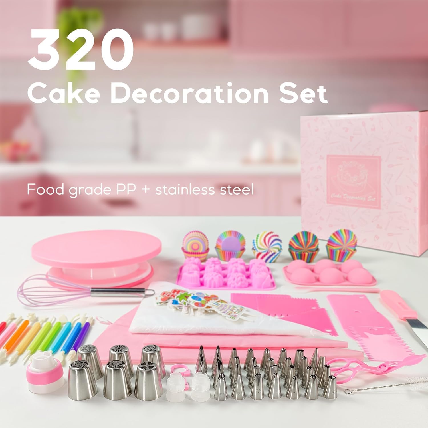 Cake Decorating Kit,Piping Bags and Tips Set,Cake Decorating Supplies,Frosting Piping Kit,Cake Baking Supplies for Beginners (320PS)