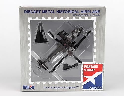 Miniatura 9 de Daron Sello de correo Boeing AH-64D Apache de arco largo escala 1100 modelo de exhibición fundido a presión con soporte mediano