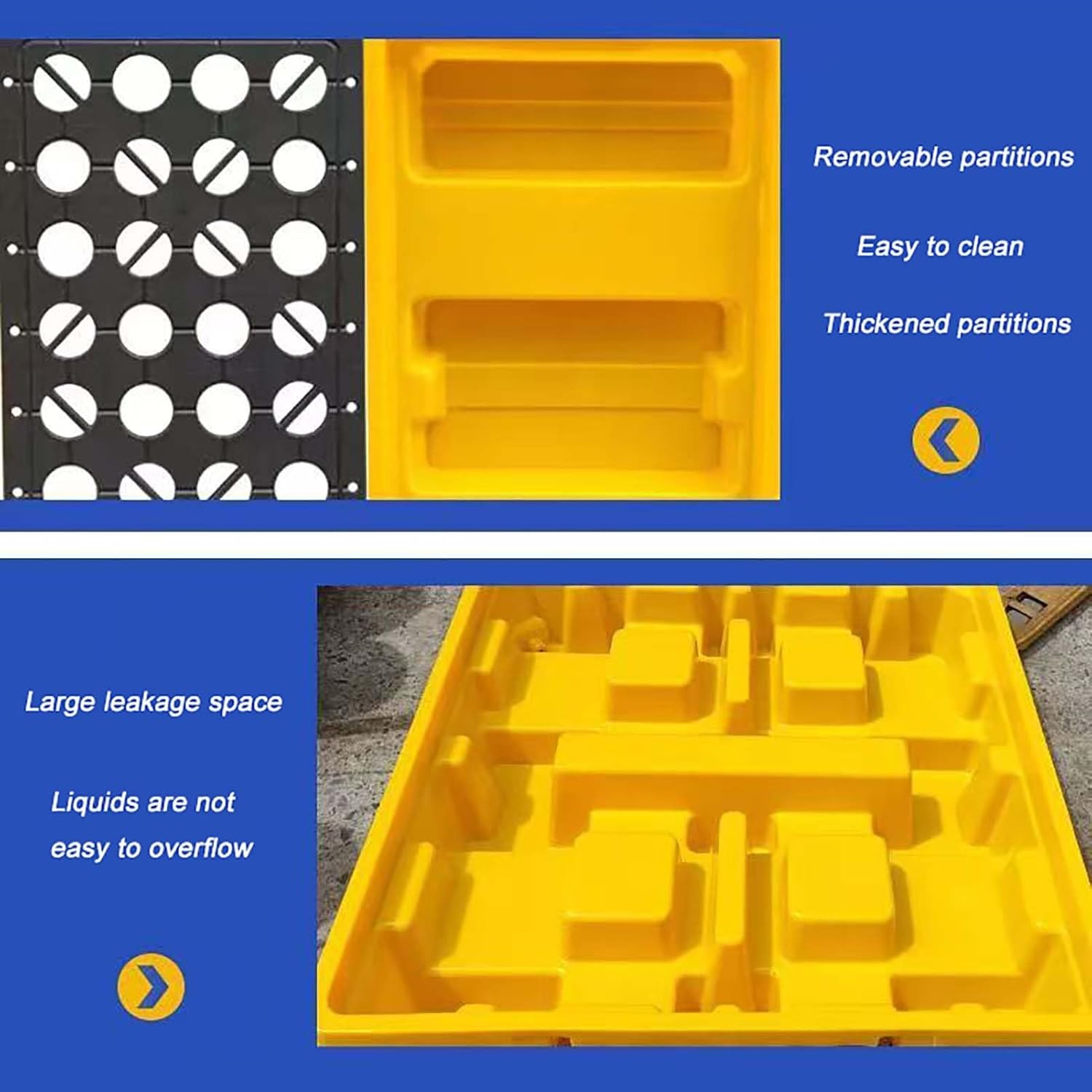 Modular Spill Containment Platform with Drain, Stackable Spill Pallets for Paint Buckets, Large Capacity 120x60x10cm, Ideal for Industrial Use & Safe Liquid Storage