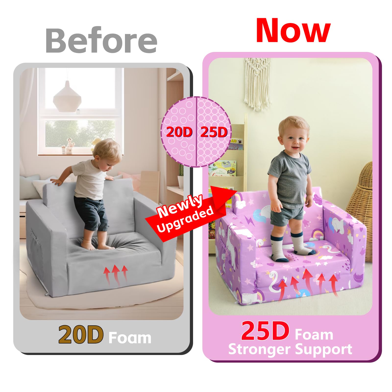 ZenKitch Kids Couch, 2-in-1 Toddler Sofa Fold Out, Soft Toddler Chair for Boys and Girls, Convertible Sofa to Lounger- Ideal for Napping, Reading, and Playing