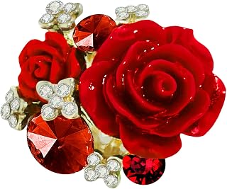 CZ Rose Flower Resin Gemstone Statement Rings for Women Cubic Zirconia Adjustable Expandable Open Band Finger Ring Fashion Anniversary Birthday Jewelry Gift