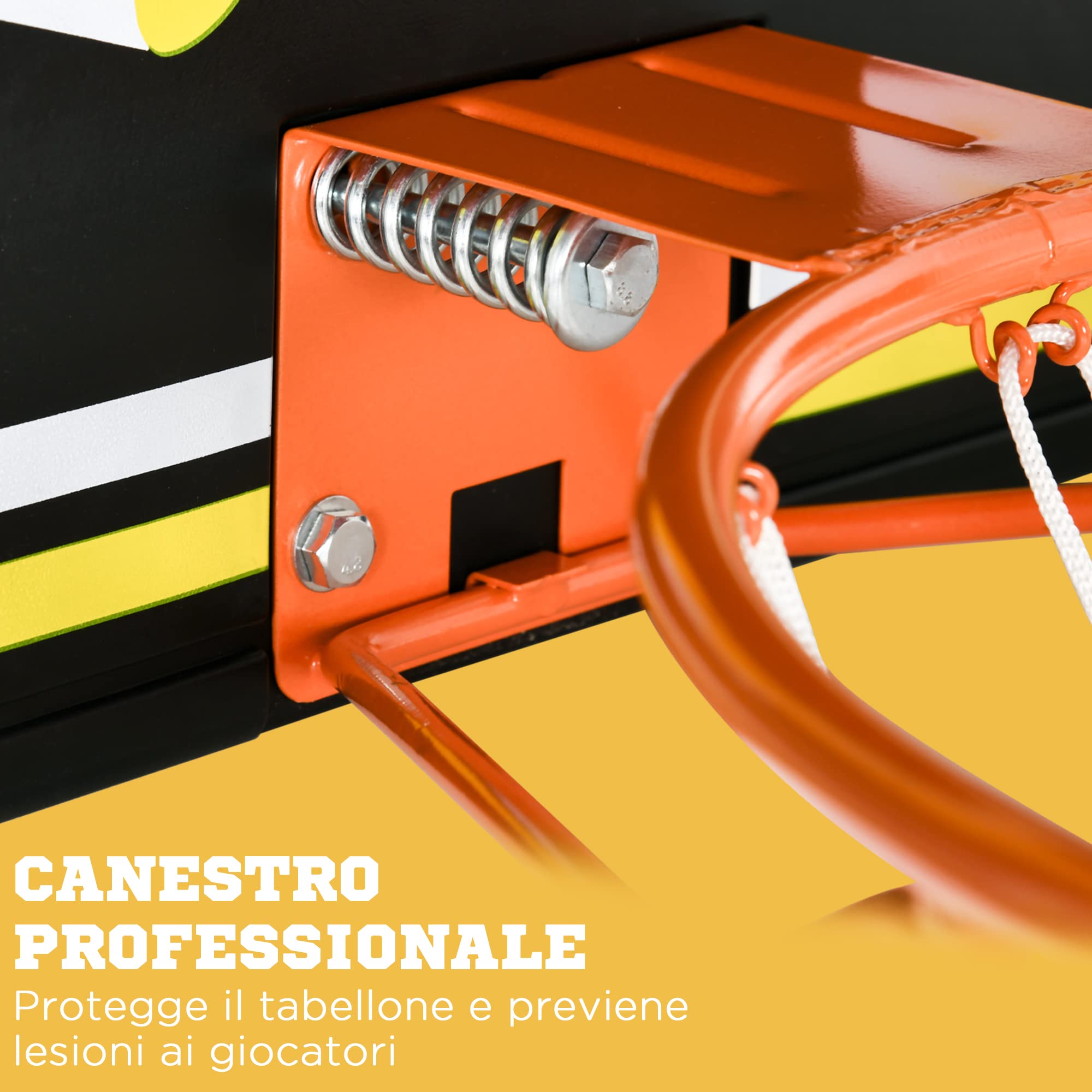 SPORTNOW Canestro Basket per Bambini e Adulti da Indoor e Outdoor in Acciaio e PE, 110 x 90 x 70 cm, Nero e Giallo