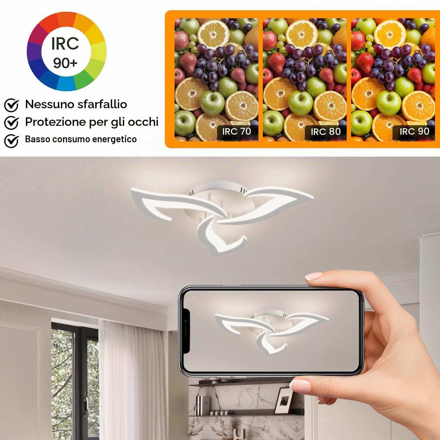 Plafoniera Smart Compatibile con Alexa, LED Dimmerabile con App e Controllo Vocale, Lampadario Moderno a Fiore con Telecomando per Camera da Letto, Sala da Pranzo, Cucina, WiFi 2.4GHz, Bianco