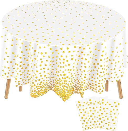 Newwiee 3 manteles redondos de plástico de 84 pulgadas, manteles de confeti para Navidad, Año Nuevo, boda, despedida de soltera, cumpleaños,