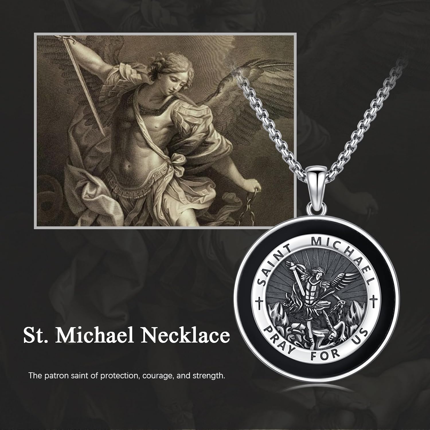 925 Sterling Silver Patron Saint Medals Amulet Protection Pandent Necklace Cross Faith Jewelry for Men(2.5mm 22"+2" Rolo Chain) - Image 7
