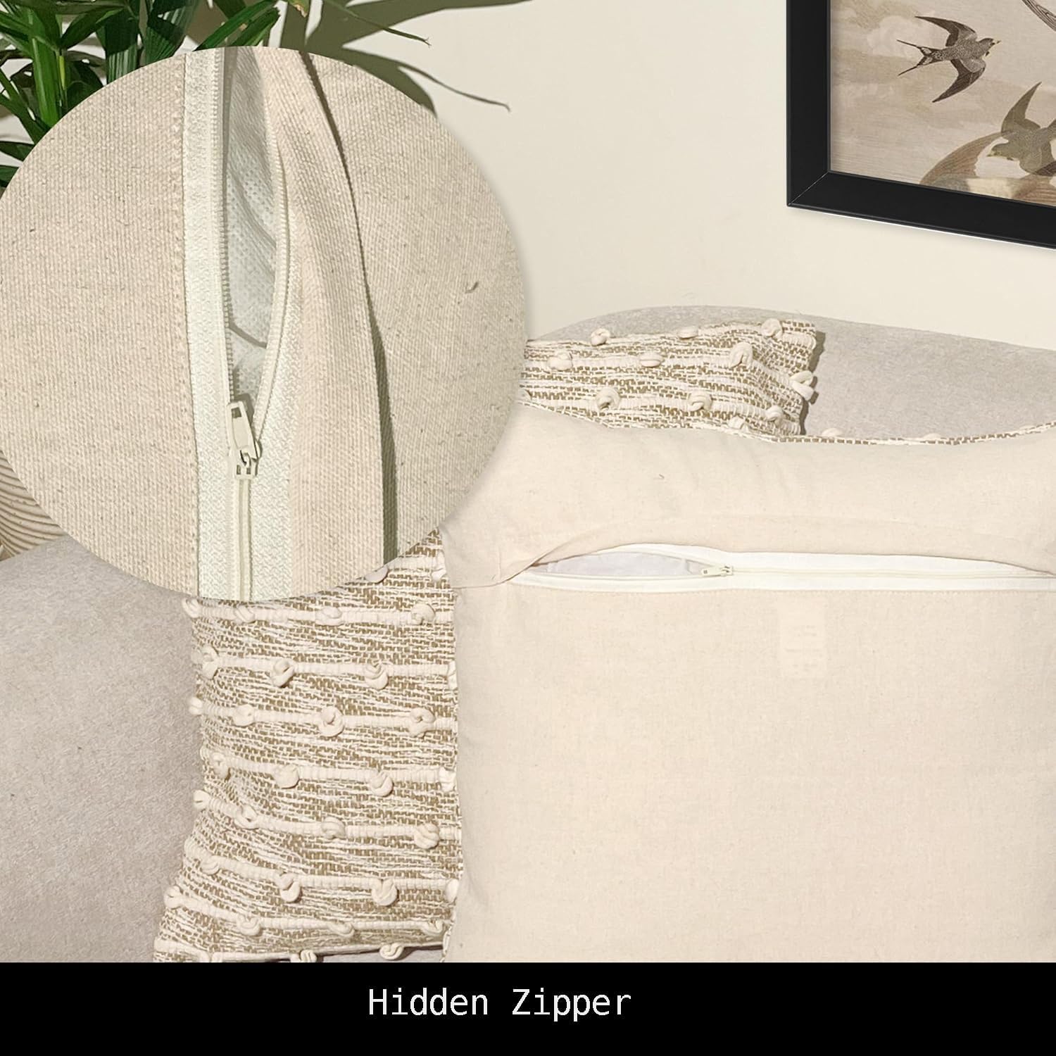 Chardin home Malibu Boho Pillow Cover, Handwoven Decorative Throw Pillow (Set of 2). Soft Warm Cotton Woven Square Pillow Covers for Couch Sofa Bedroom, Size: 18”x18”, Color: Beige/Off White
