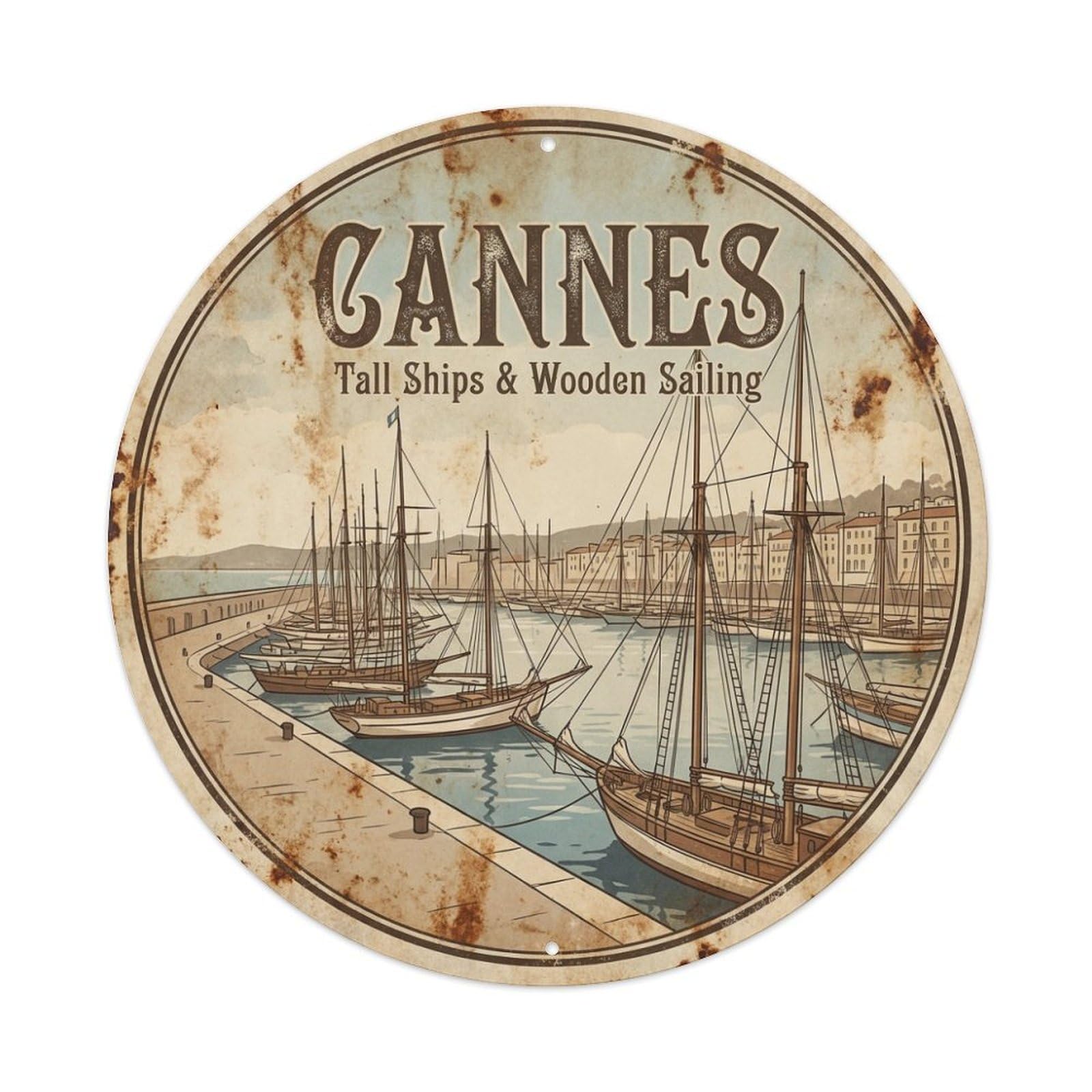 Coastal Travel Tall Ships Wooden Sailing Cannes Riviera Metal Tin Sign